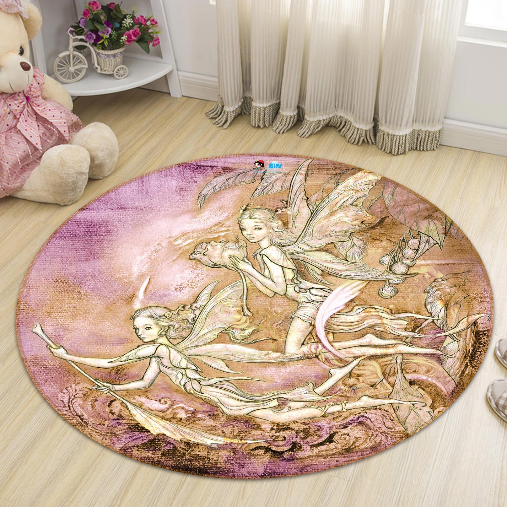 3D Elf Girl Pattern 6134 Ciruelo Rug Round Non Slip Rug Mat