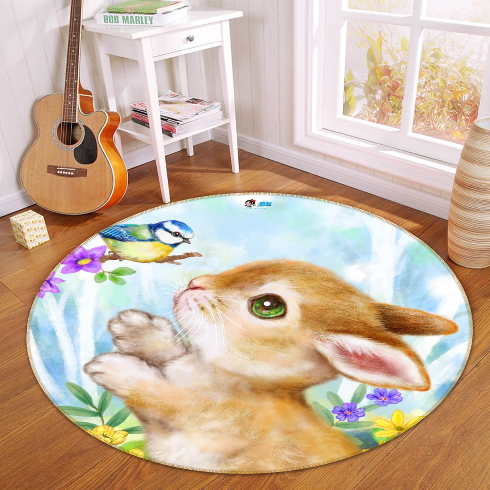 3D Rabbit Bird 6015 Kayomi Harai Rug Round Non Slip Rug Mat