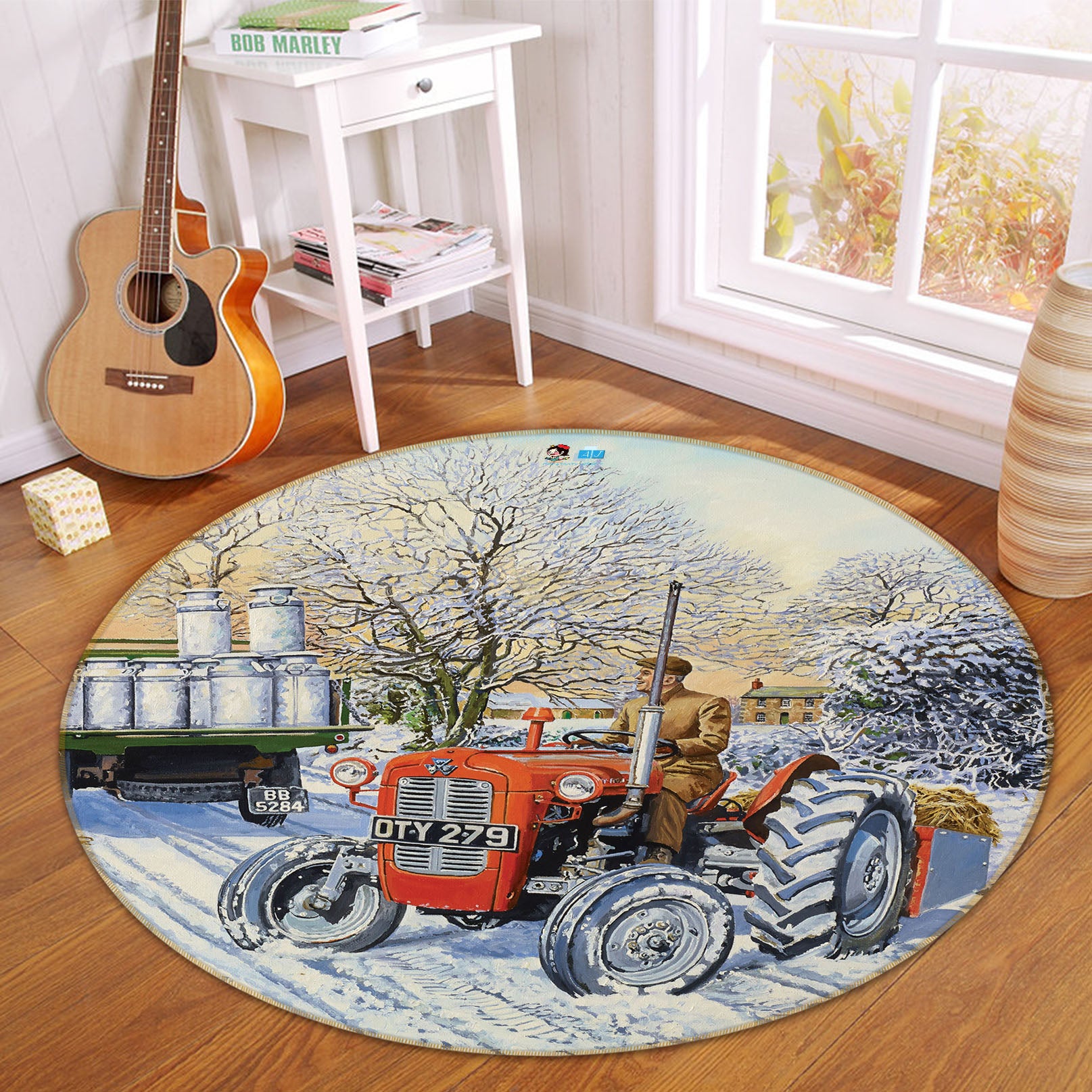 3D Snowfield Tractor 8909 Trevor Mitchell Rug Round Non Slip Rug Mat