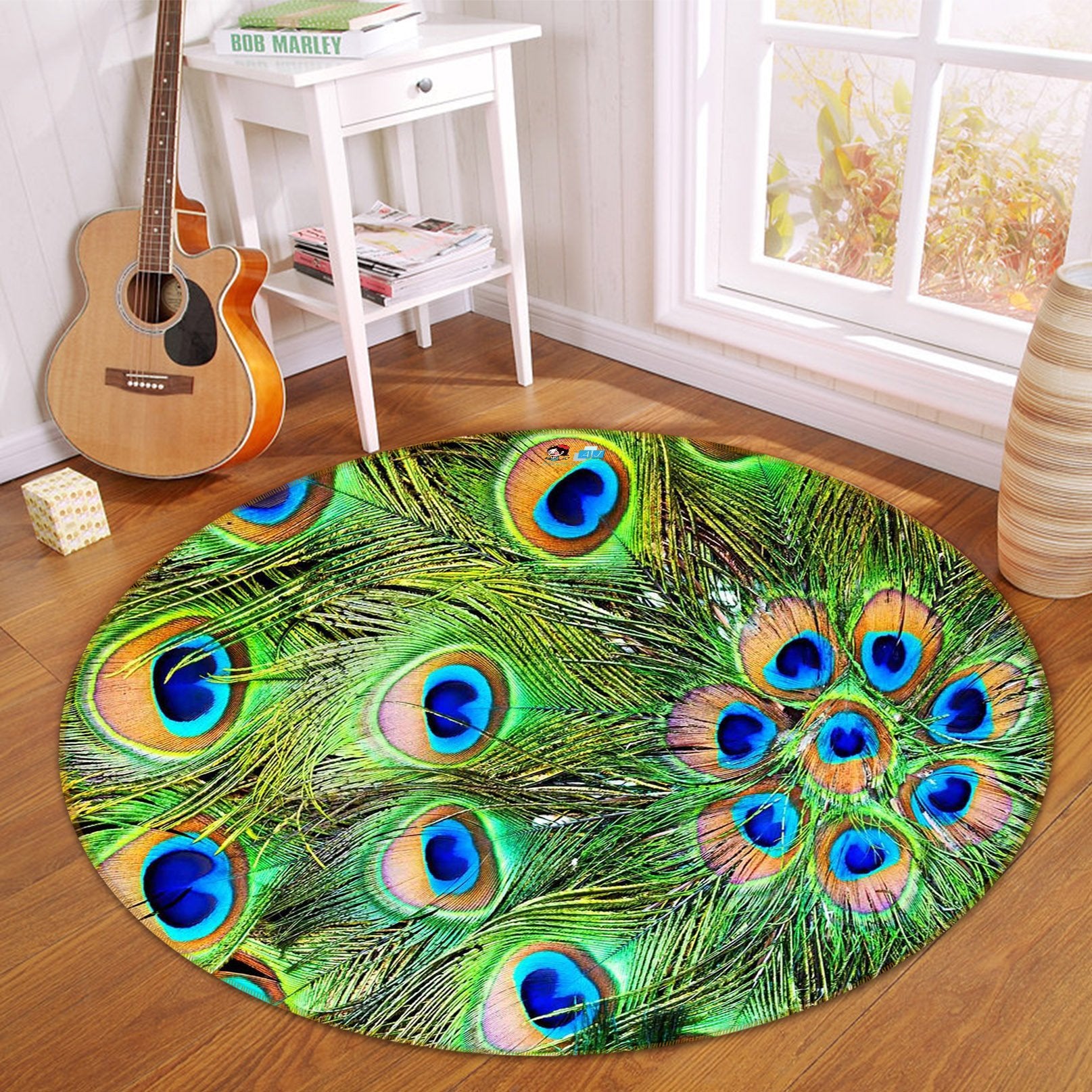 3D Bright Peacock Feathers 1 Round Non Slip Rug Mat Mat AJ Creativity Home 