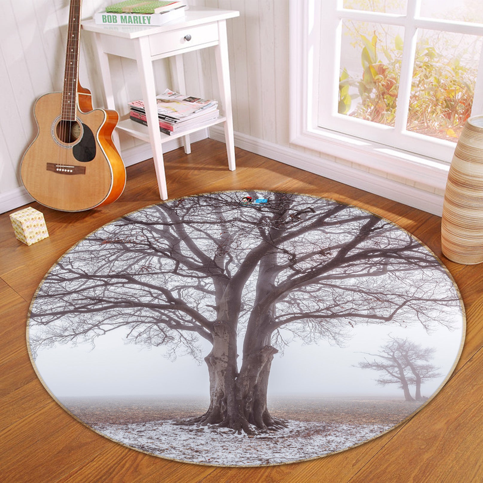 3D Snow Tree 7381 Assaf Frank Rug Round Non Slip Rug Mat