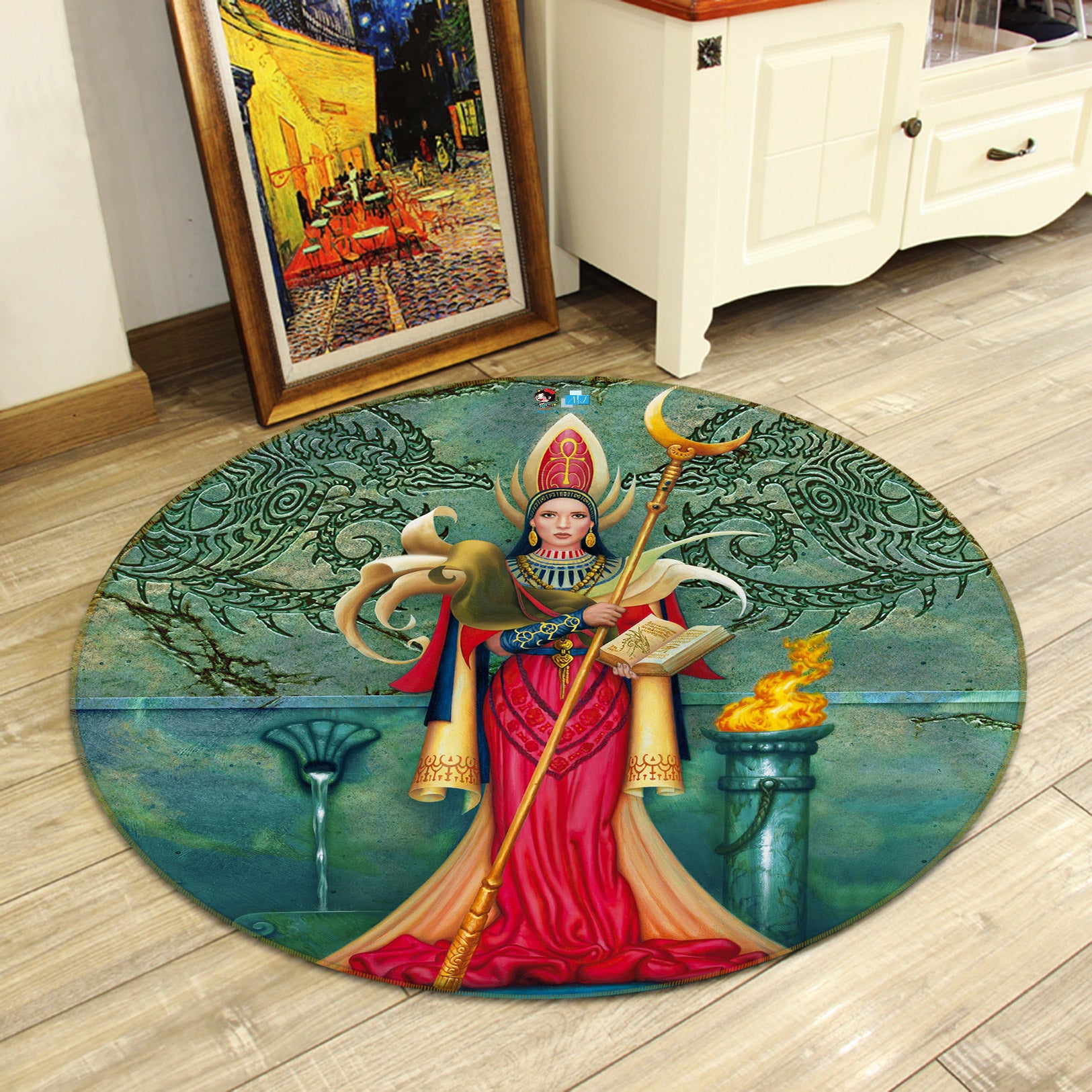 3D Queen Scepter 6092 Ciruelo Rug Round Non Slip Rug Mat