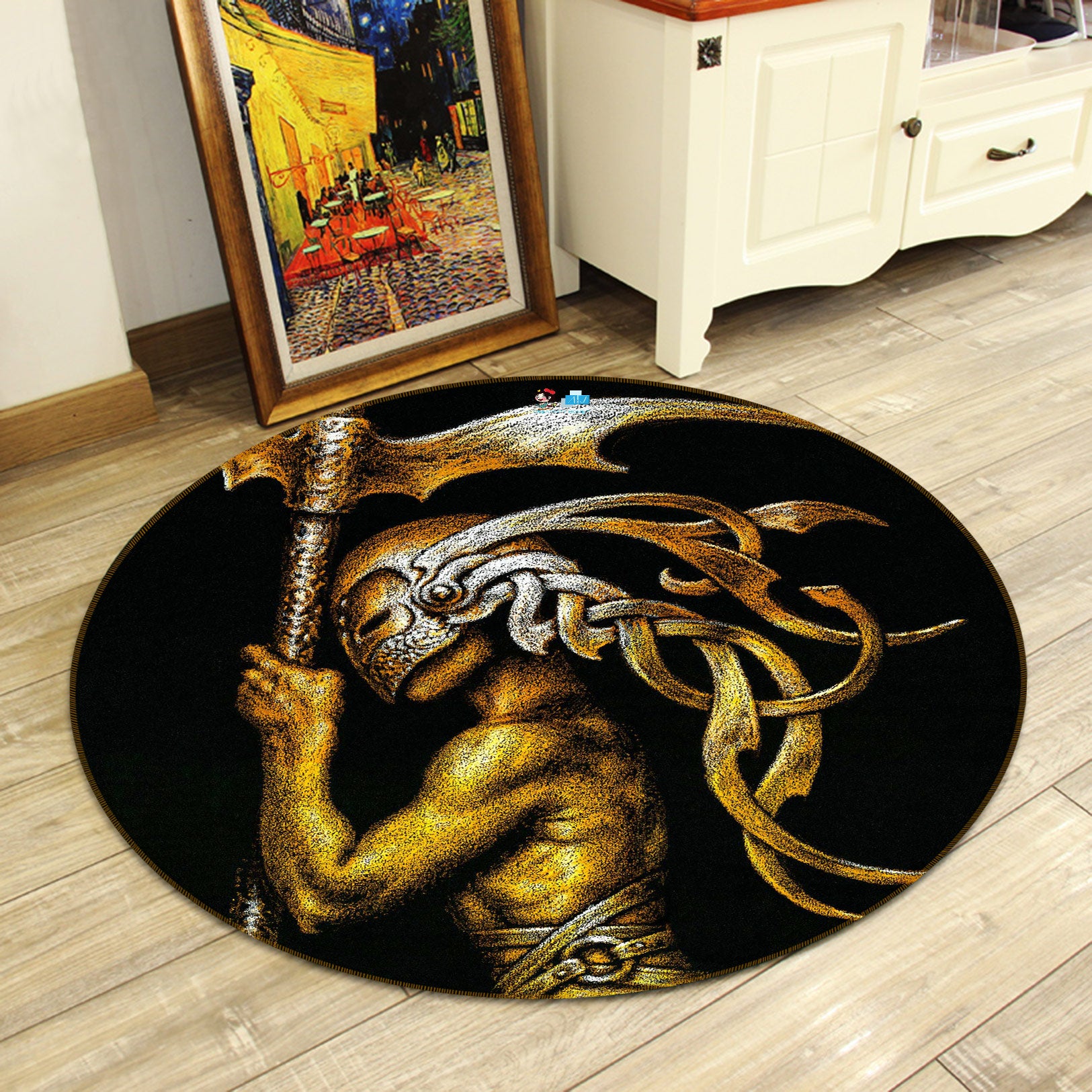 3D Metallic Mask Man 6106 Ciruelo Rug Round Non Slip Rug Mat