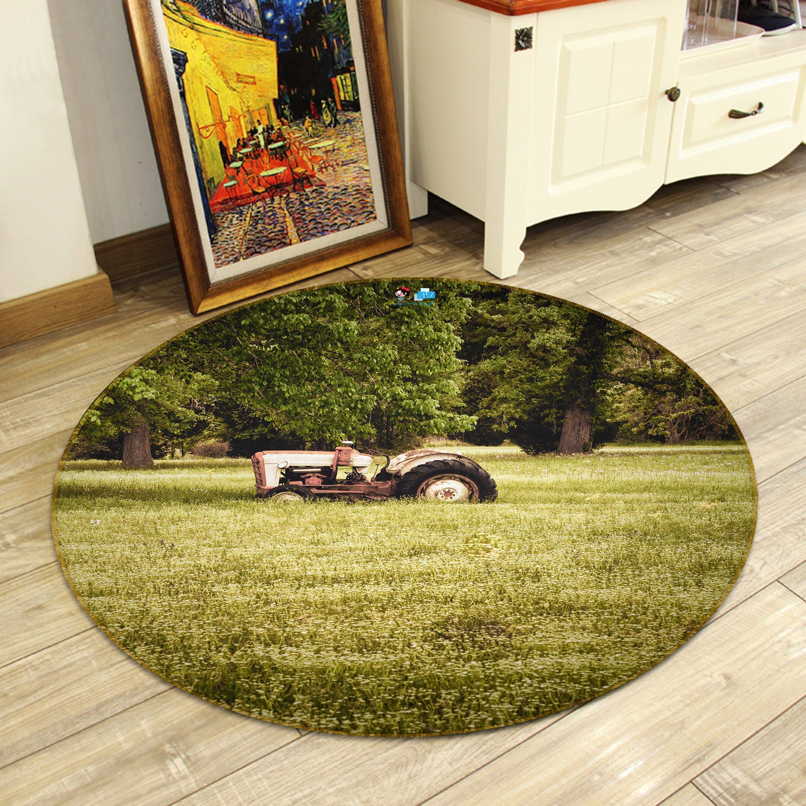 3D Lawn Mower 5002 Beth Sheridan Rug Round Non Slip Rug Mat