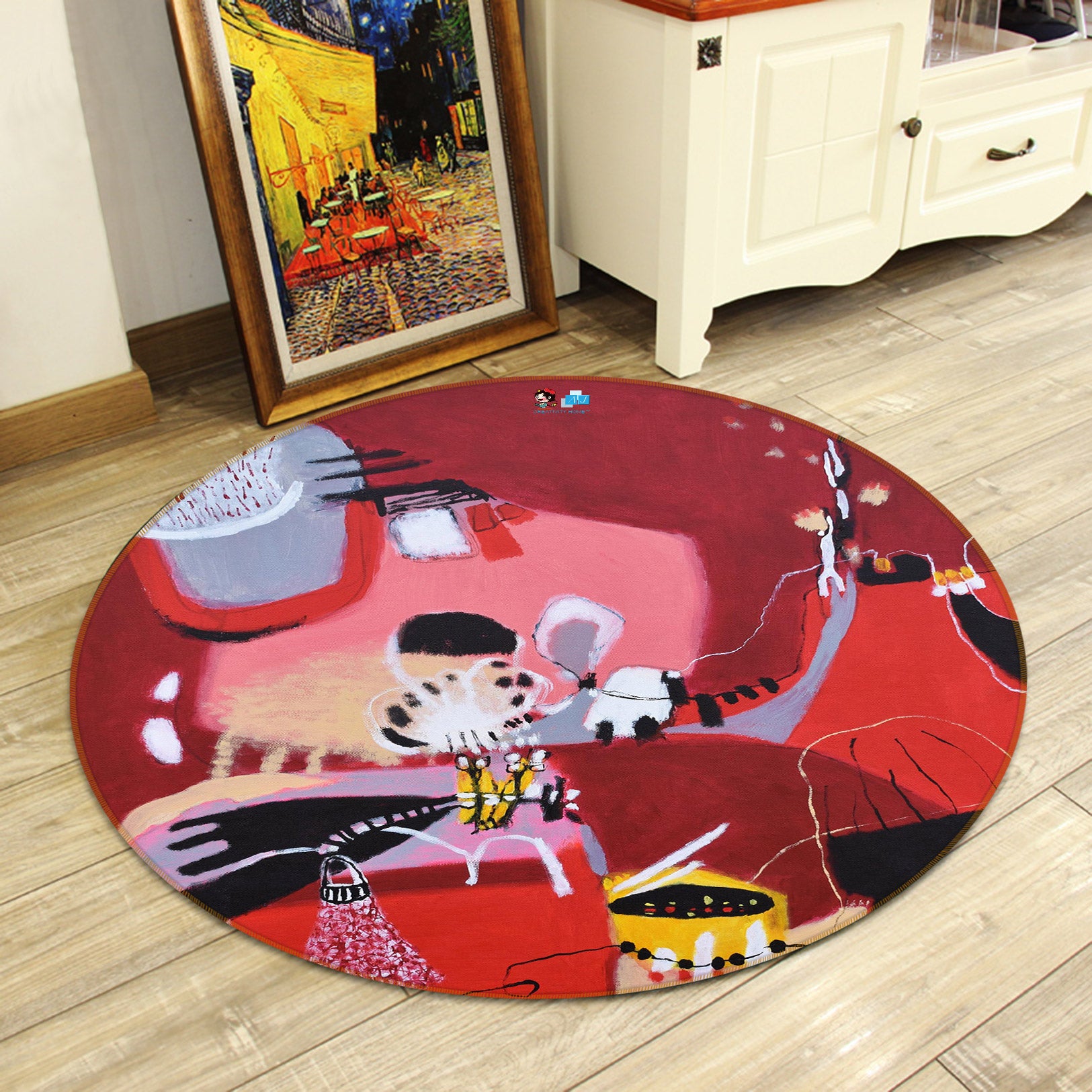 3D Red Graffiti 1304 Misako Chida Rug Round Non Slip Rug Mat