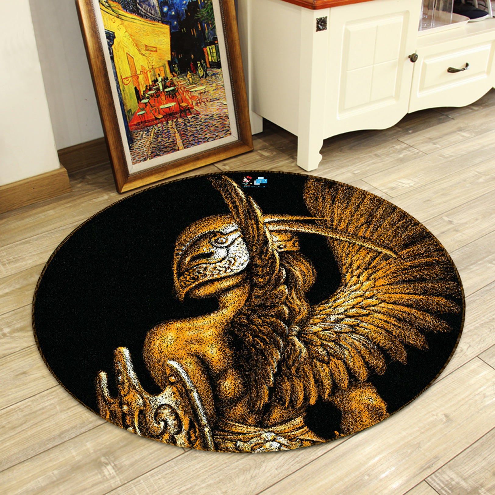 3D Metallic Wing Mask Man 6105 Ciruelo Rug Round Non Slip Rug Mat