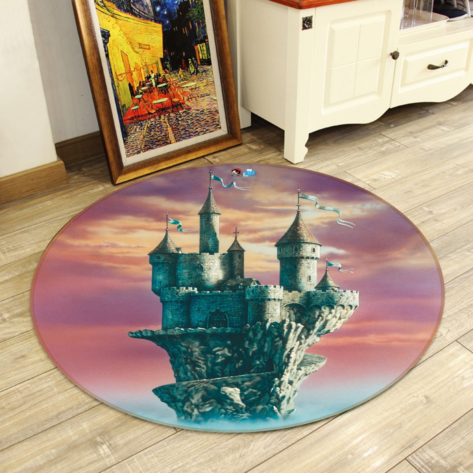 3D Sky Castle 6079 Ciruelo Rug Round Non Slip Rug Mat