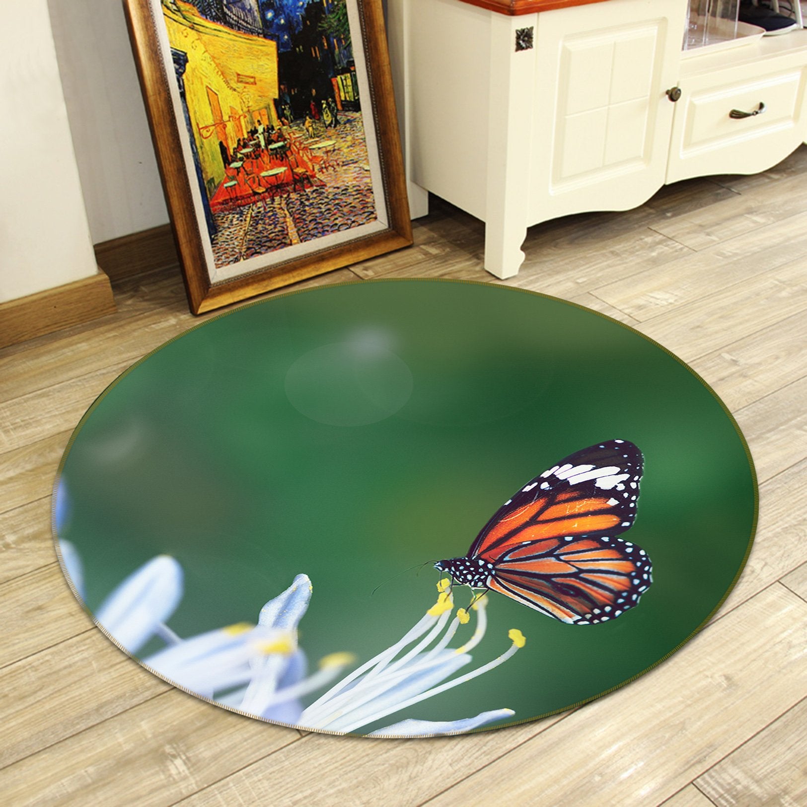 3D Flower Butterfly 050 Animal Round Non Slip Rug Mat Mat AJ Creativity Home 