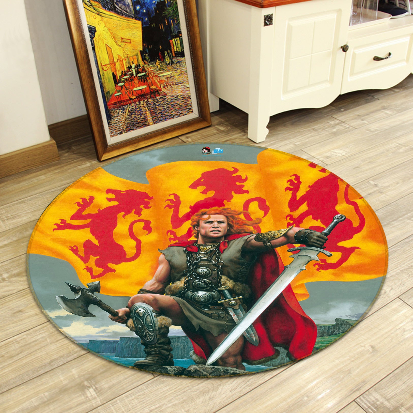 3D Flag Soldier Sword 6076 Ciruelo Rug Round Non Slip Rug Mat