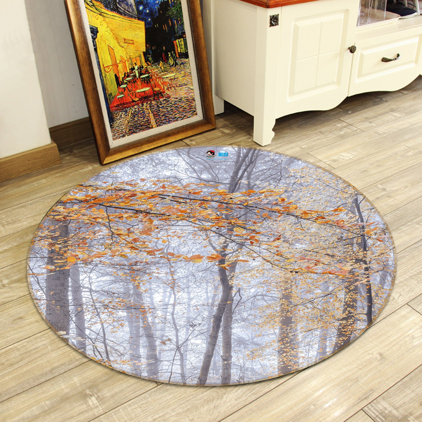 3D Autumn Branches 7354 Assaf Frank Rug Round Non Slip Rug Mat