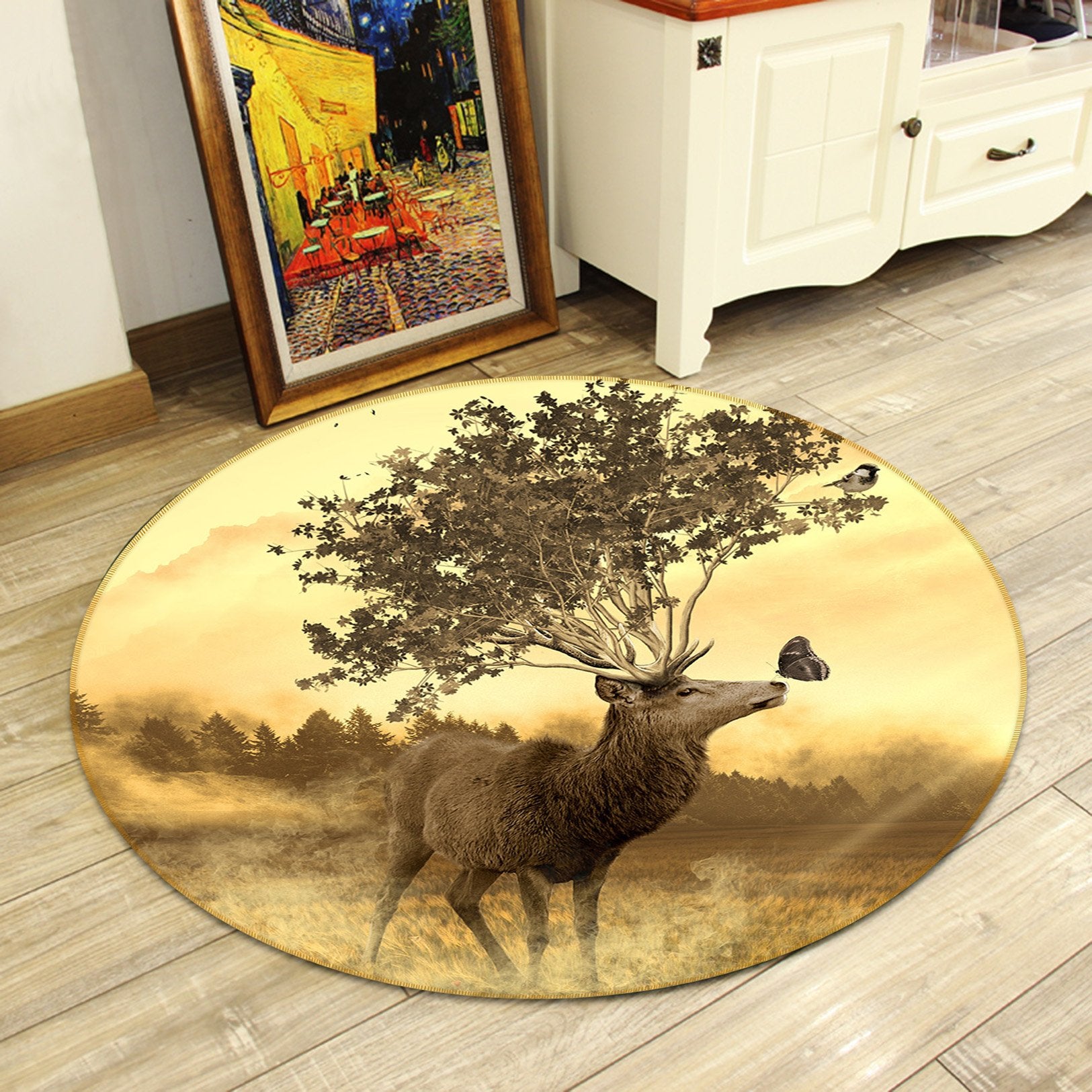 3D Forest Fawn 056 Animal Round Non Slip Rug Mat Mat AJ Creativity Home 