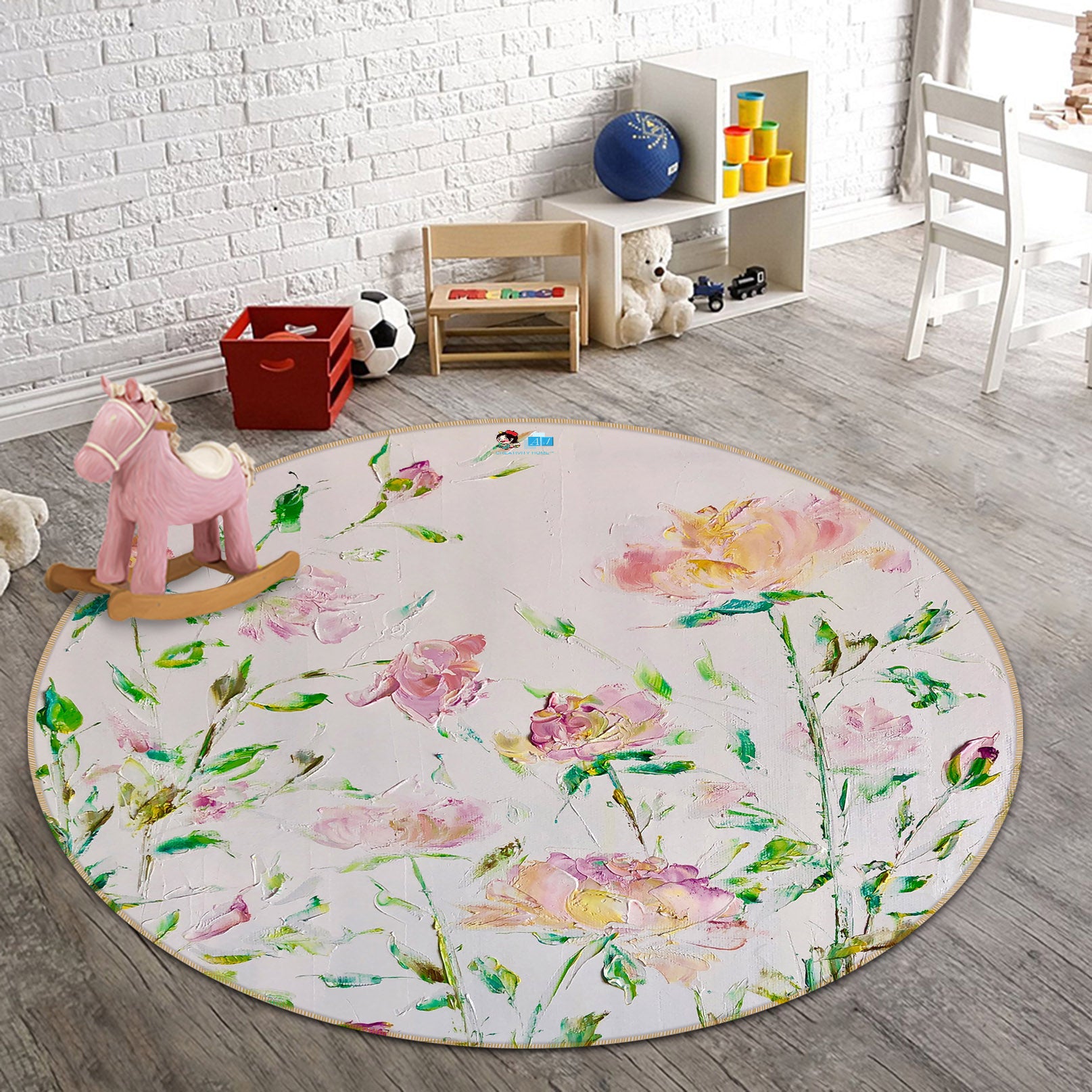 3D Pink Flower 853 Skromova Marina Rug Round Non Slip Rug Mat