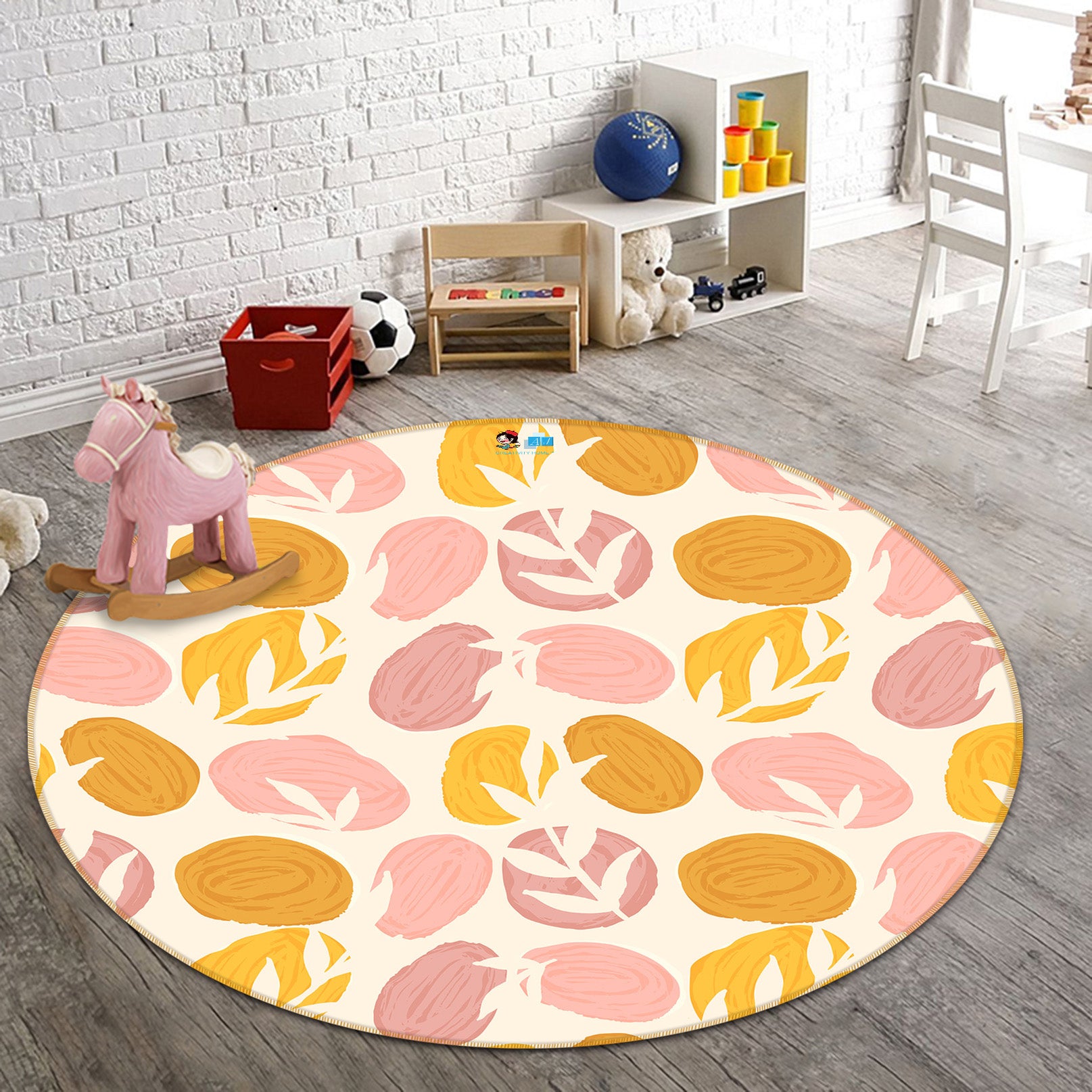 3D Yellow Pink Circle Leaf Pattern 10549 Kashmira Jayaprakash Rug Round Non Slip Rug Mat