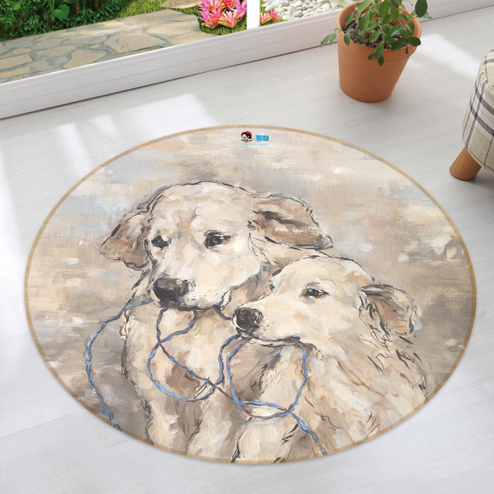 3D Dog 1089 Debi Coules Rug Round Non Slip Rug Mat