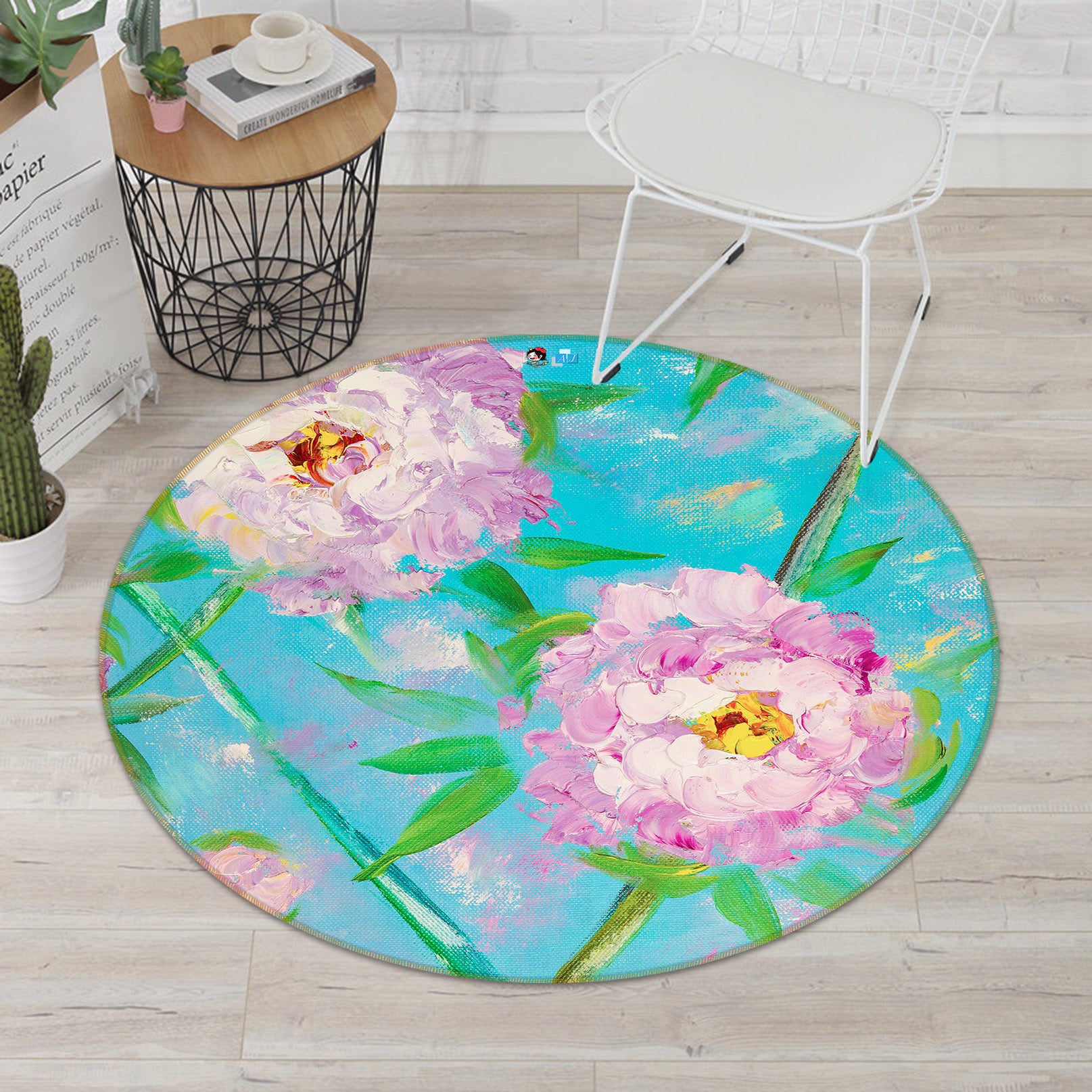 3D Pink Flower Leaves 846 Skromova Marina Rug Round Non Slip Rug Mat