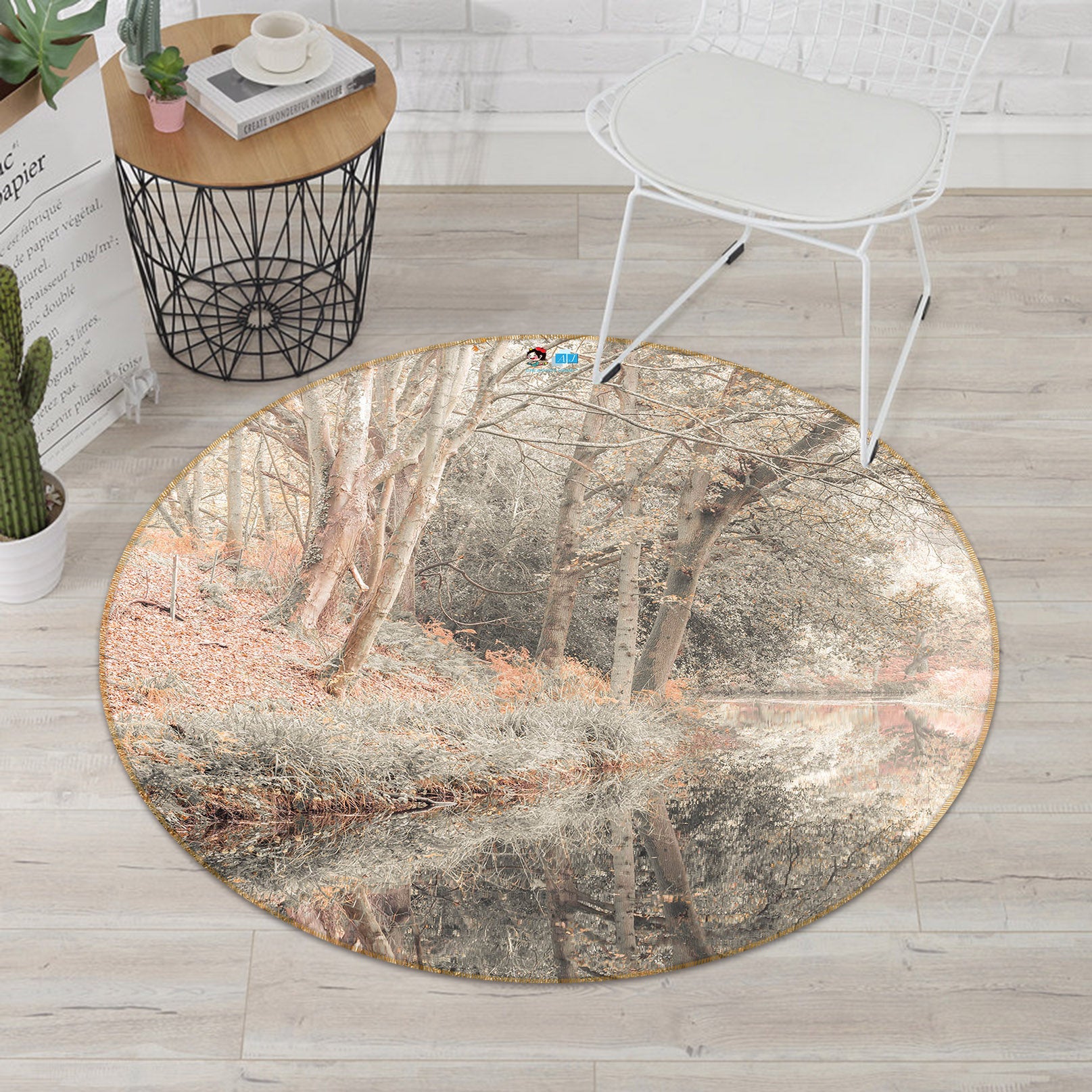 3D Creek Forest 7358 Assaf Frank Rug Round Non Slip Rug Mat