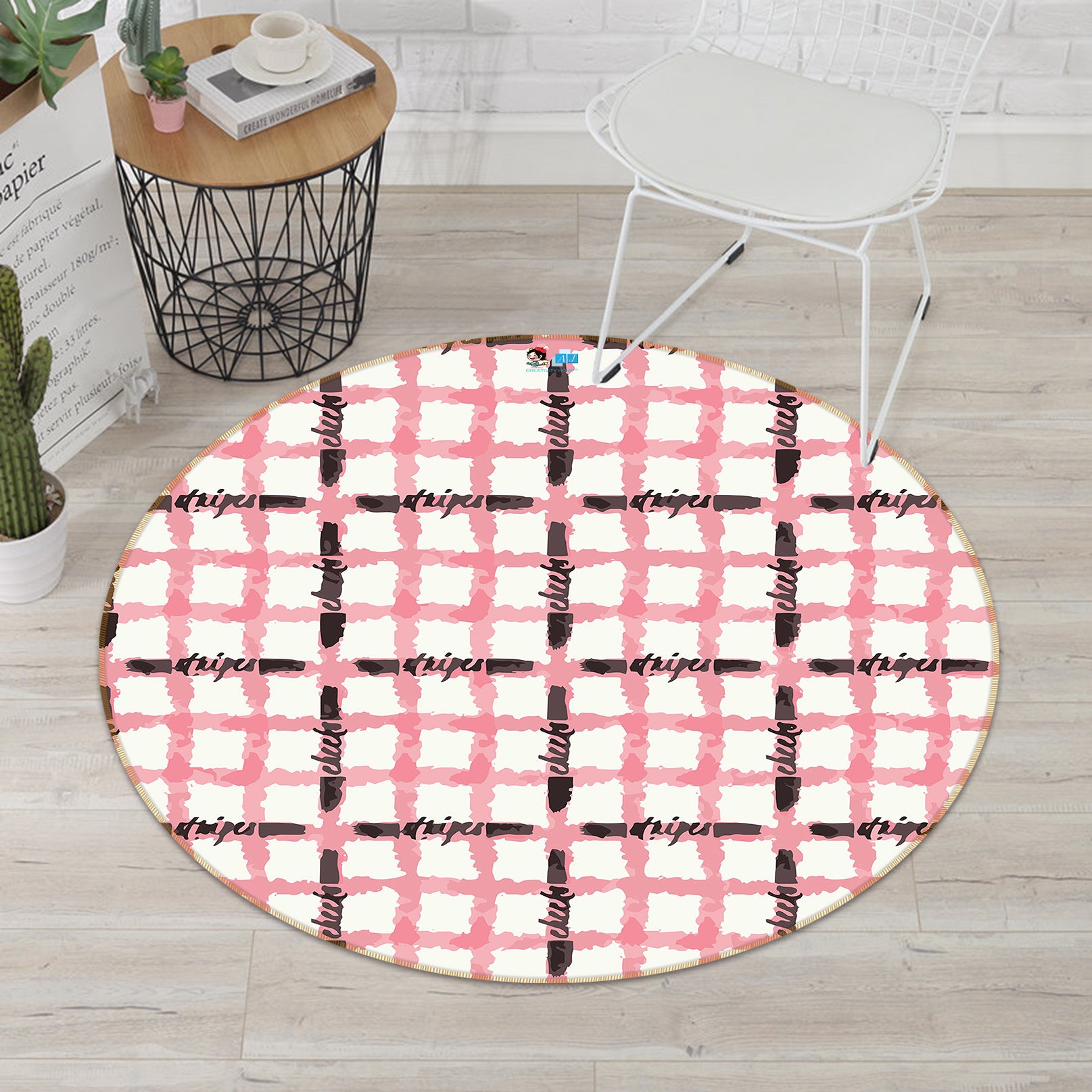 3D Pink Plaid Lines 10528 Kashmira Jayaprakash Rug Round Non Slip Rug Mat