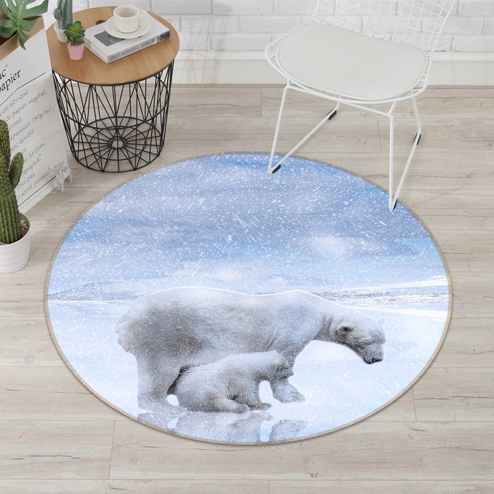 3D Polar Bear 088 Animal Round Non Slip Rug Mat Mat AJ Creativity Home 