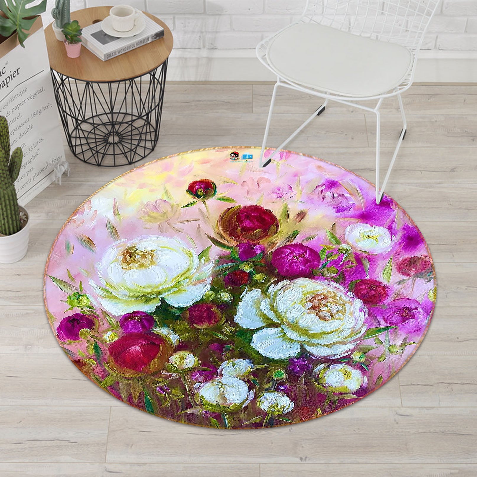 3D Painted Flowers 926 Skromova Marina Rug Round Non Slip Rug Mat