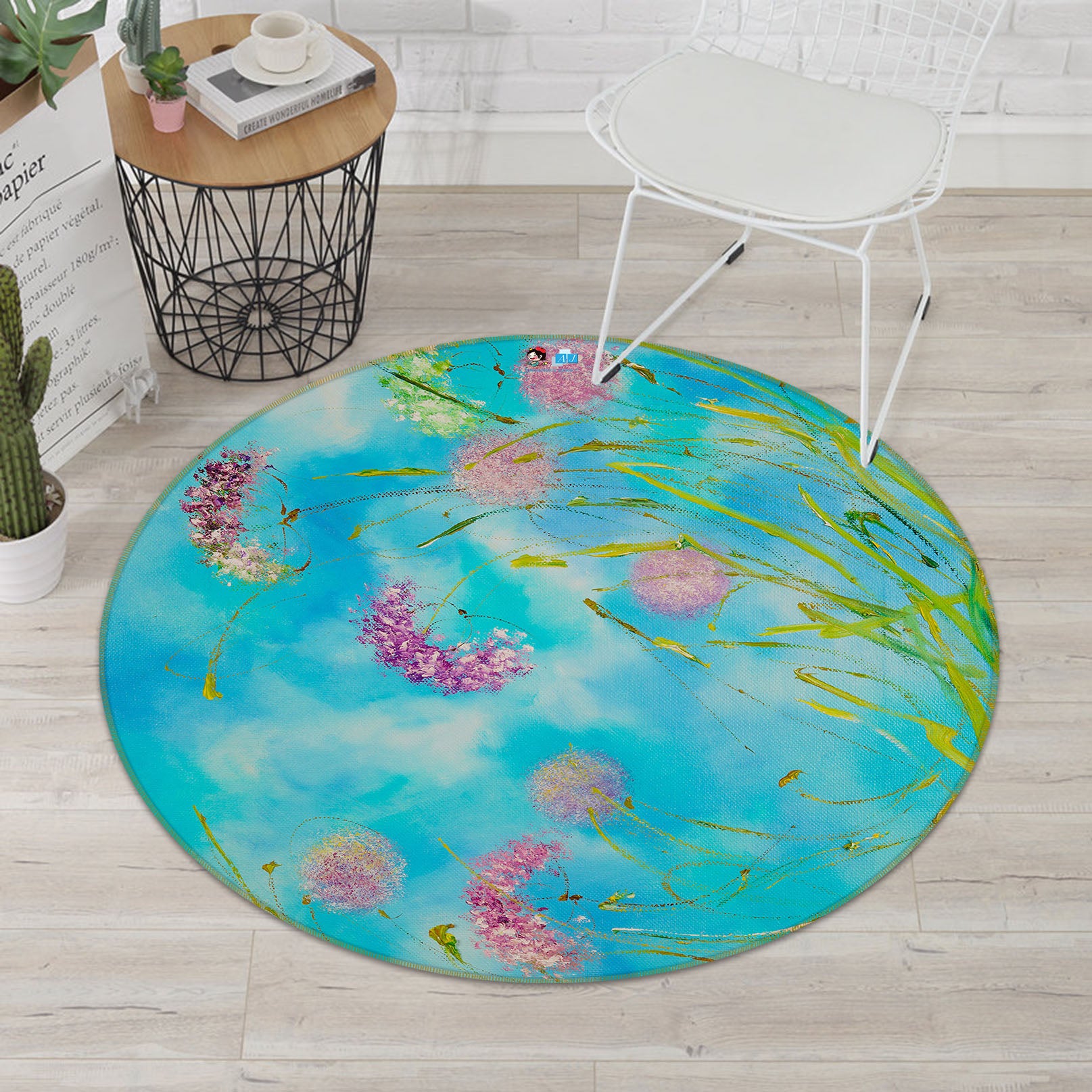 3D Pink Flower Grass 832 Skromova Marina Rug Round Non Slip Rug Mat