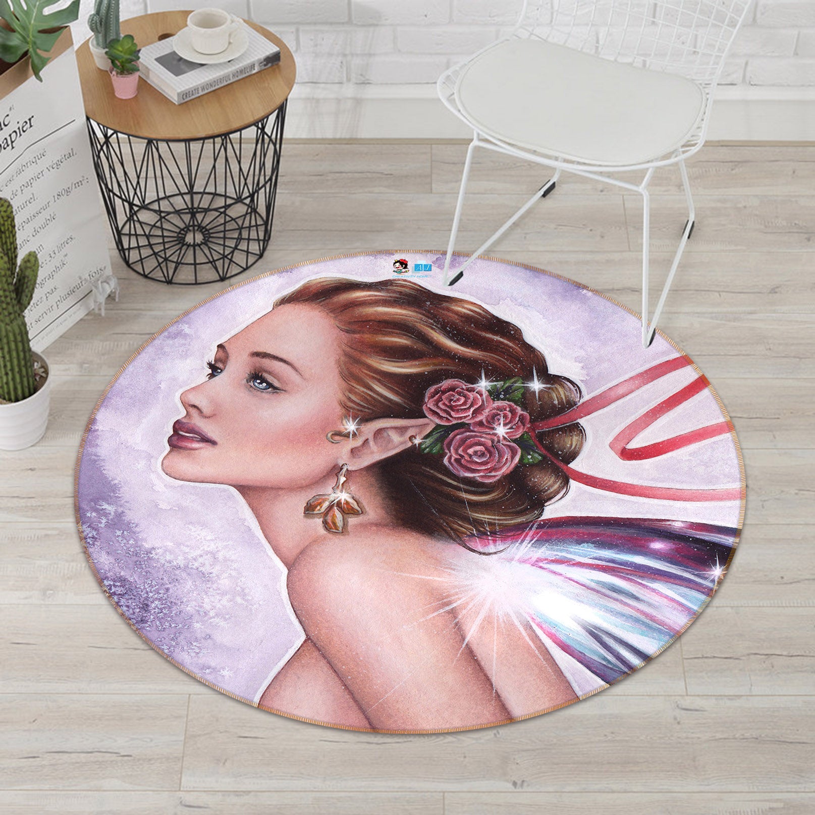 3D Woman Wings 8920 Brigid Ashwood Rug Round Non Slip Rug Mat