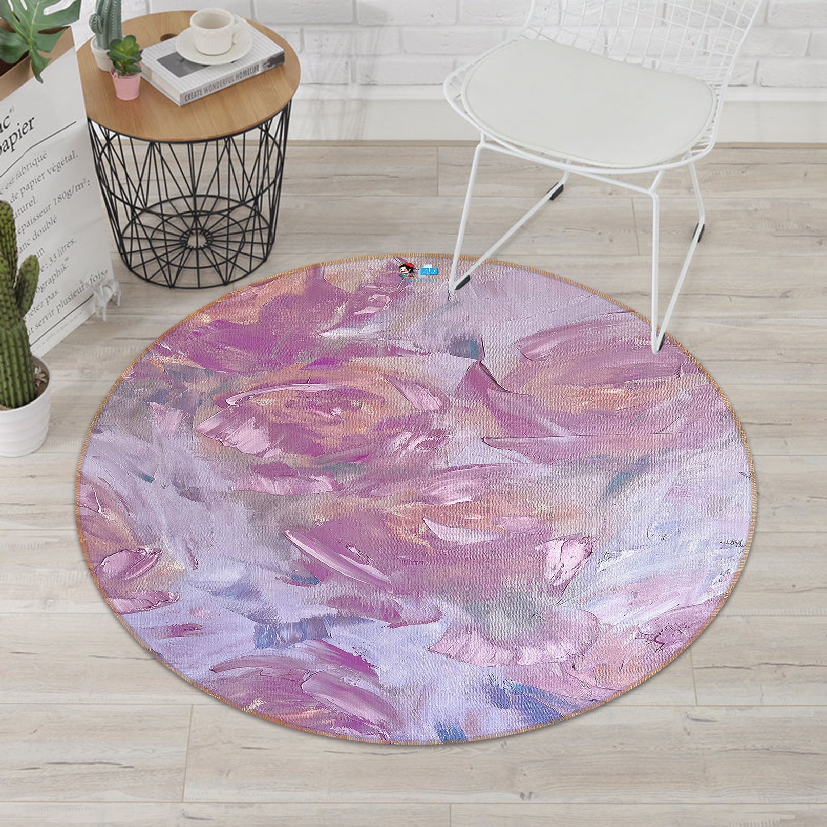 3D Pink Roses 3888 Skromova Marina Rug Round Non Slip Rug Mat