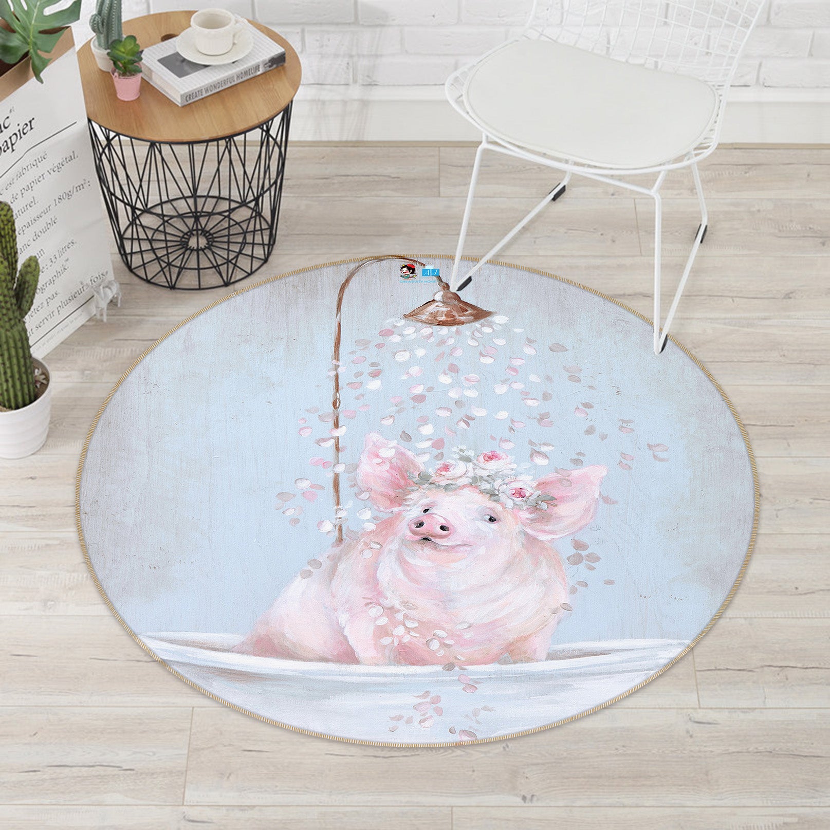 3D Shower Pig 1108 Debi Coules Rug Round Non Slip Rug Mat