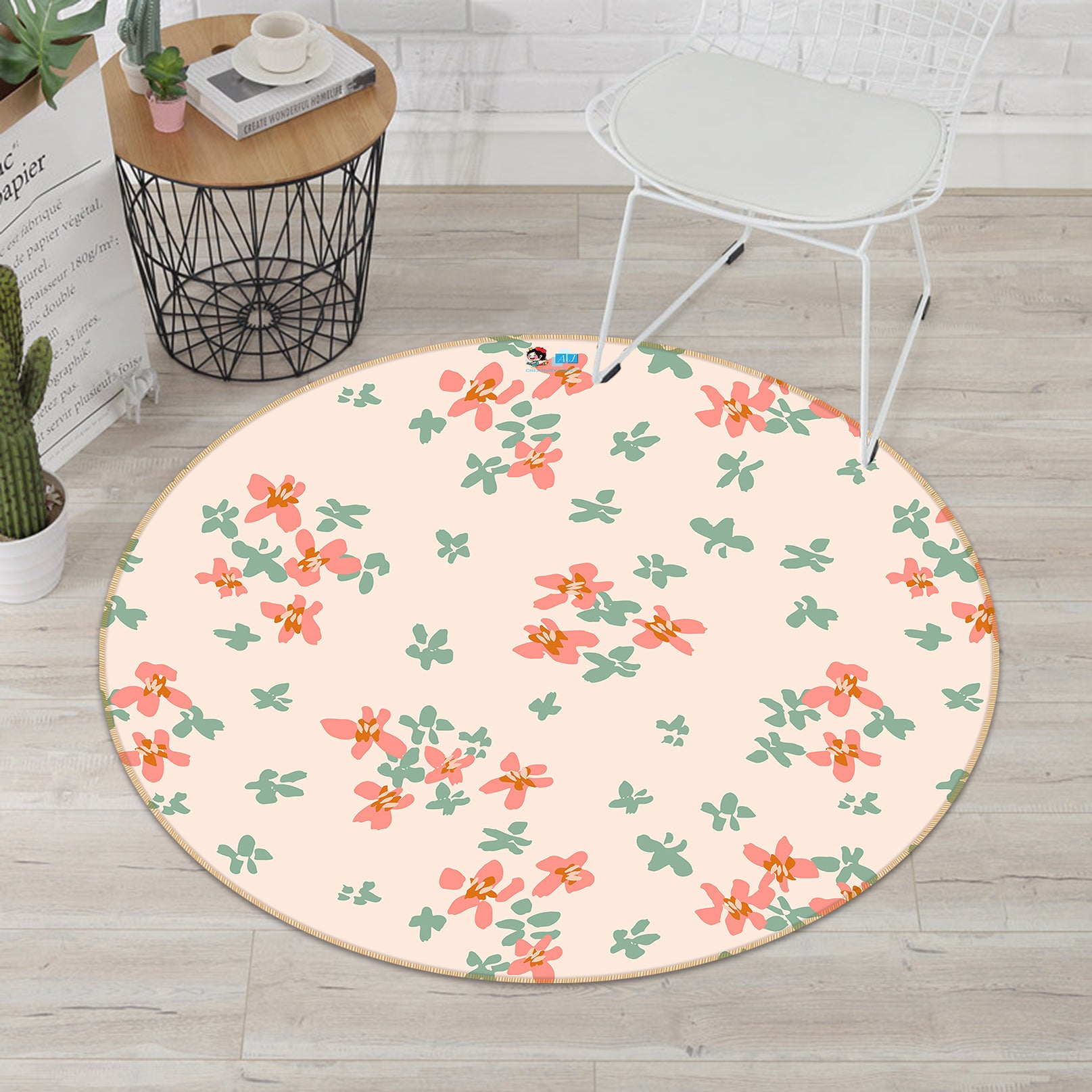 3D Red Green Floral 10550 Kashmira Jayaprakash Rug Round Non Slip Rug Mat