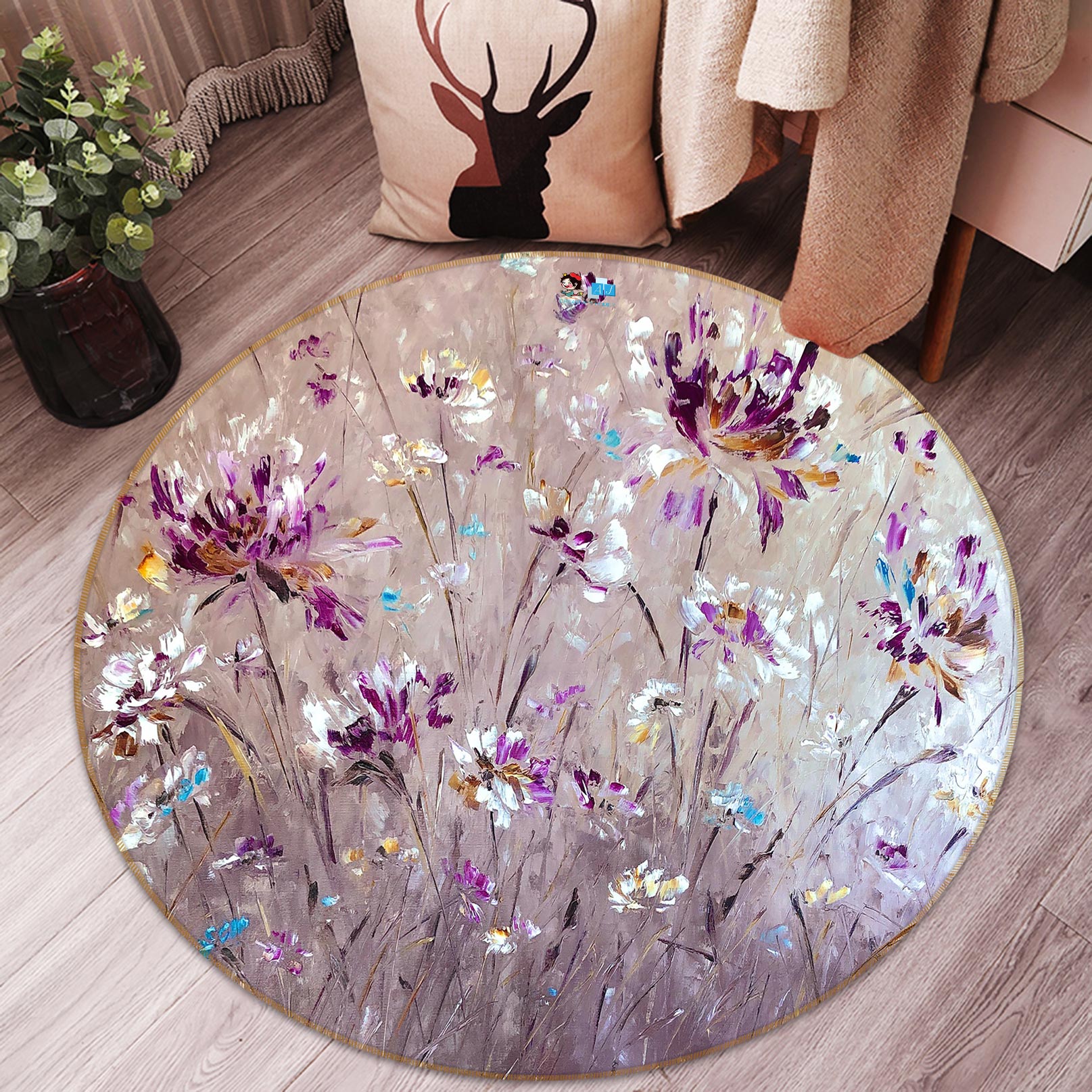 3D Cute Wildflowers 800 Skromova Marina Rug Round Non Slip Rug Mat