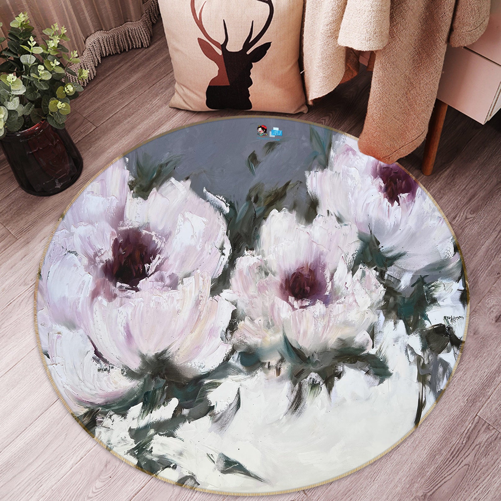 3D Pink Flower 782 Skromova Marina Rug Round Non Slip Rug Mat