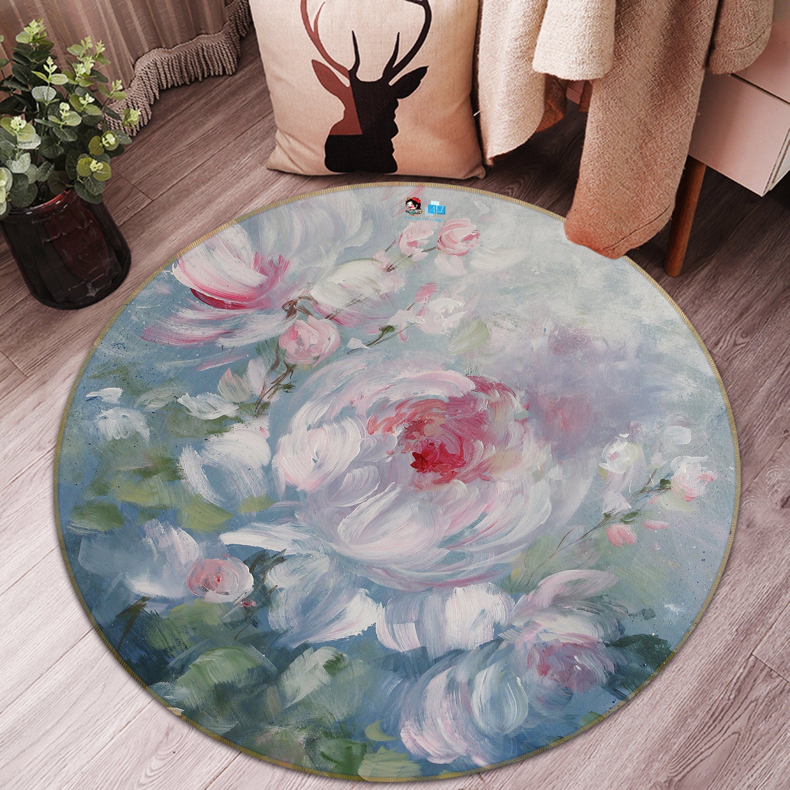 3D Flower Bush 1137 Debi Coules Rug Round Non Slip Rug Mat