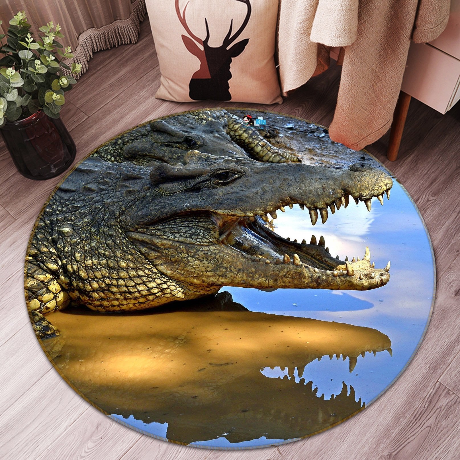 3D Crocodile River 012 Round Non Slip Rug Mat Mat AJ Creativity Home 