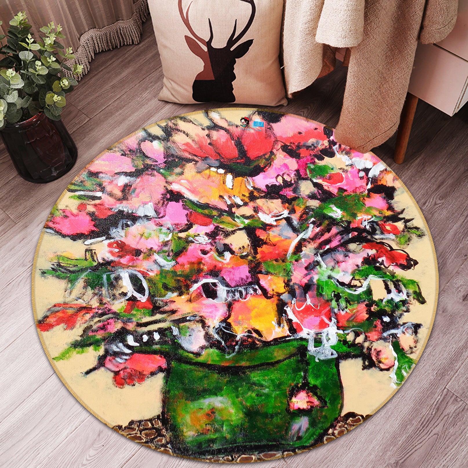 3D Watercolor Vase 1337 Misako Chida Rug Round Non Slip Rug Mat