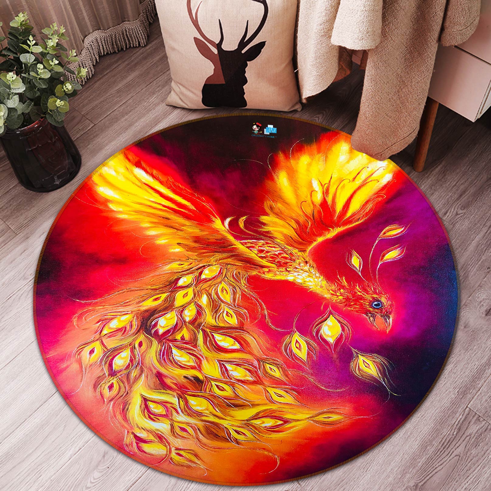 3D Peacock Phoenix 753 Skromova Marina Rug Round Non Slip Rug Mat