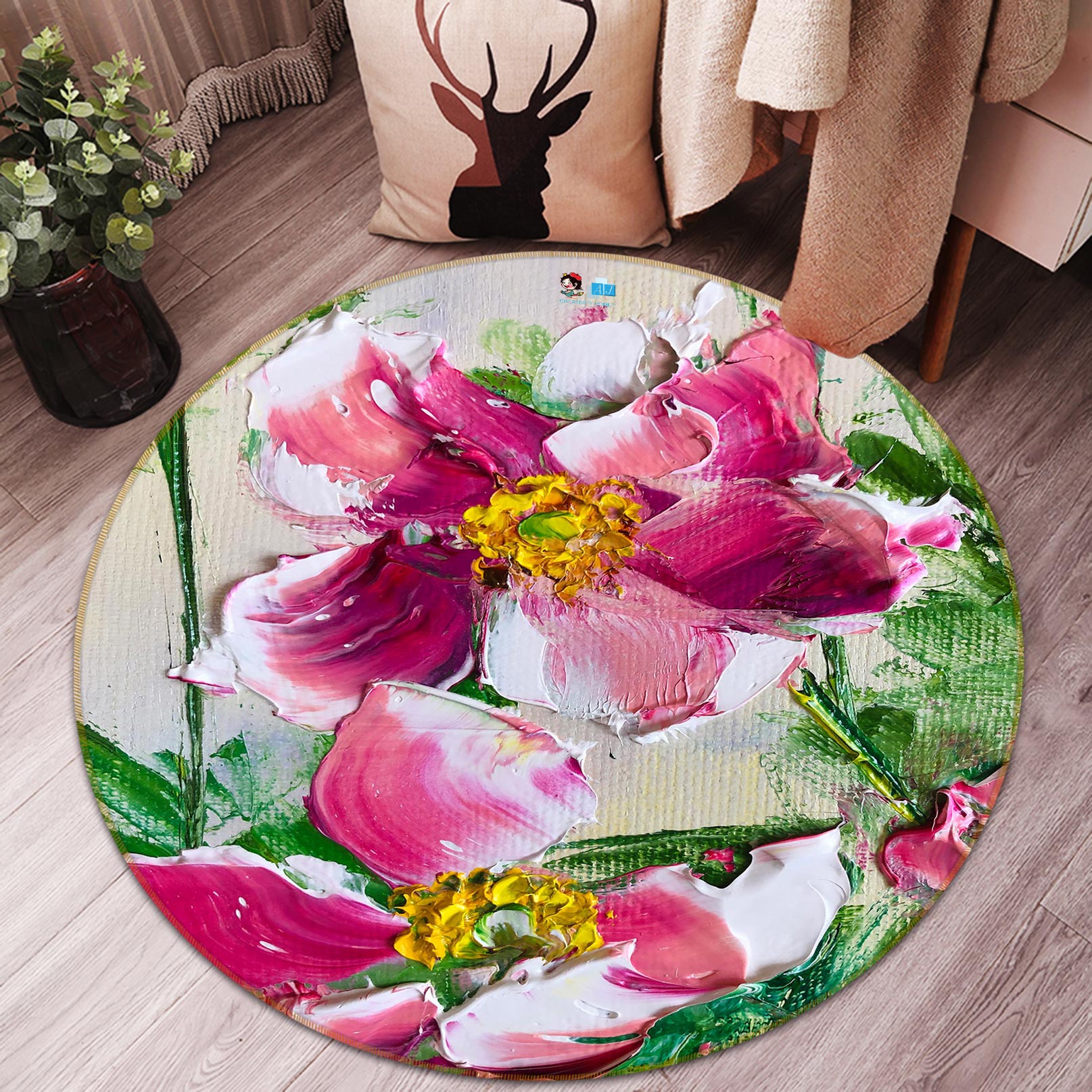 3D Flower Petals 770 Skromova Marina Rug Round Non Slip Rug Mat