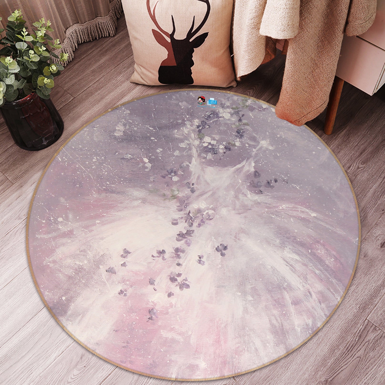 3D White Gauze Skirt Floral 1176 Debi Coules Rug Round Non Slip Rug Mat