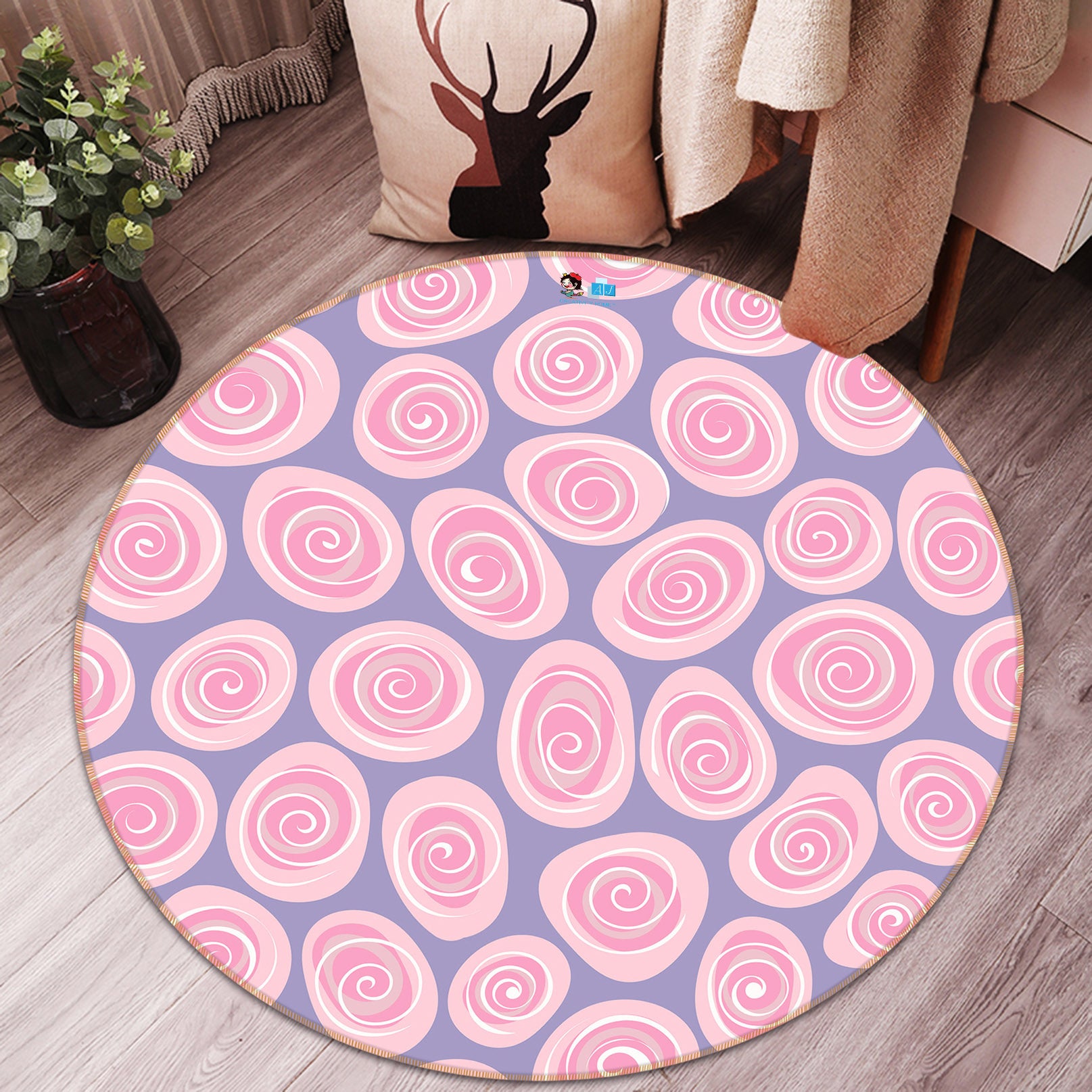 3D Pink Round Spiral Pattern 10562 Kashmira Jayaprakash Rug Round Non Slip Rug Mat