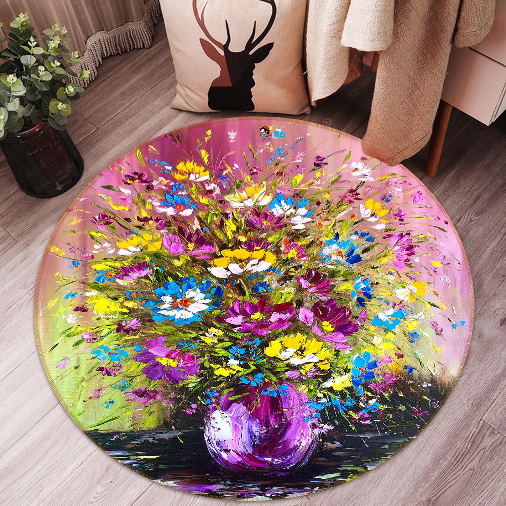 3D Petal Bouquet 771 Skromova Marina Rug Round Non Slip Rug Mat