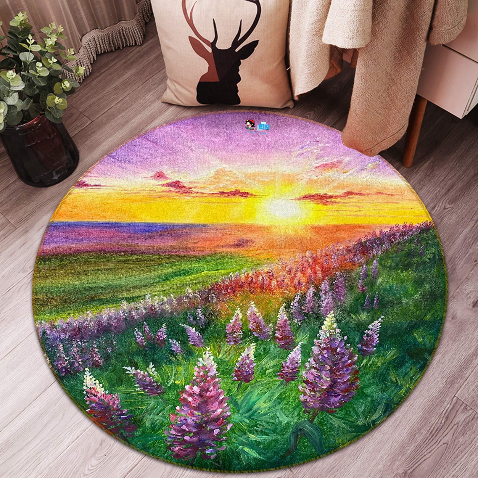 3D Sunny Meadow Flowers 9733 Marina Zotova Rug Round Non Slip Rug Mat