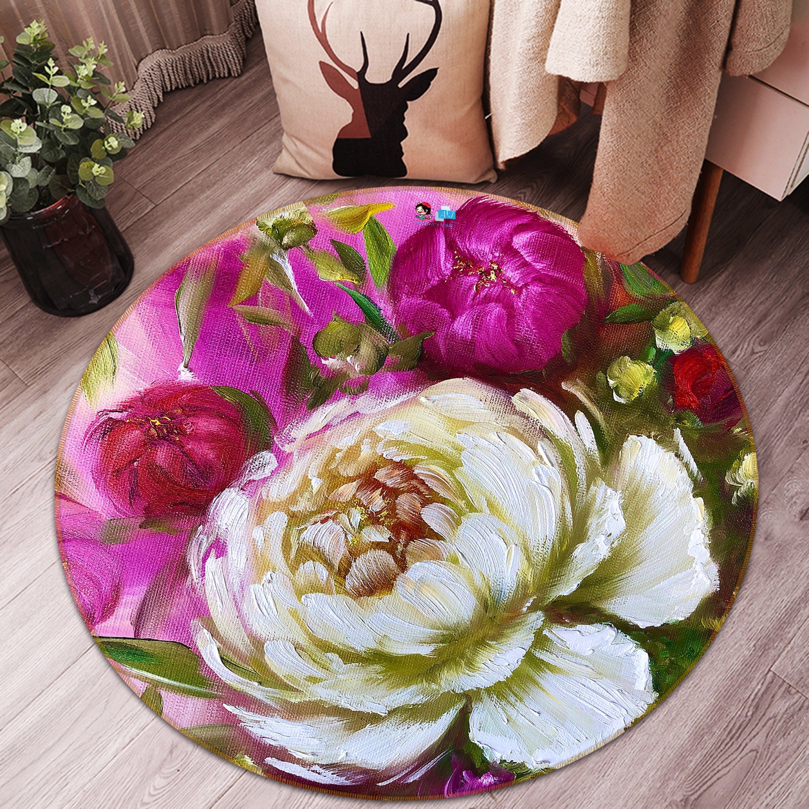 3D Hand Painted Flowers 924 Skromova Marina Rug Round Non Slip Rug Mat