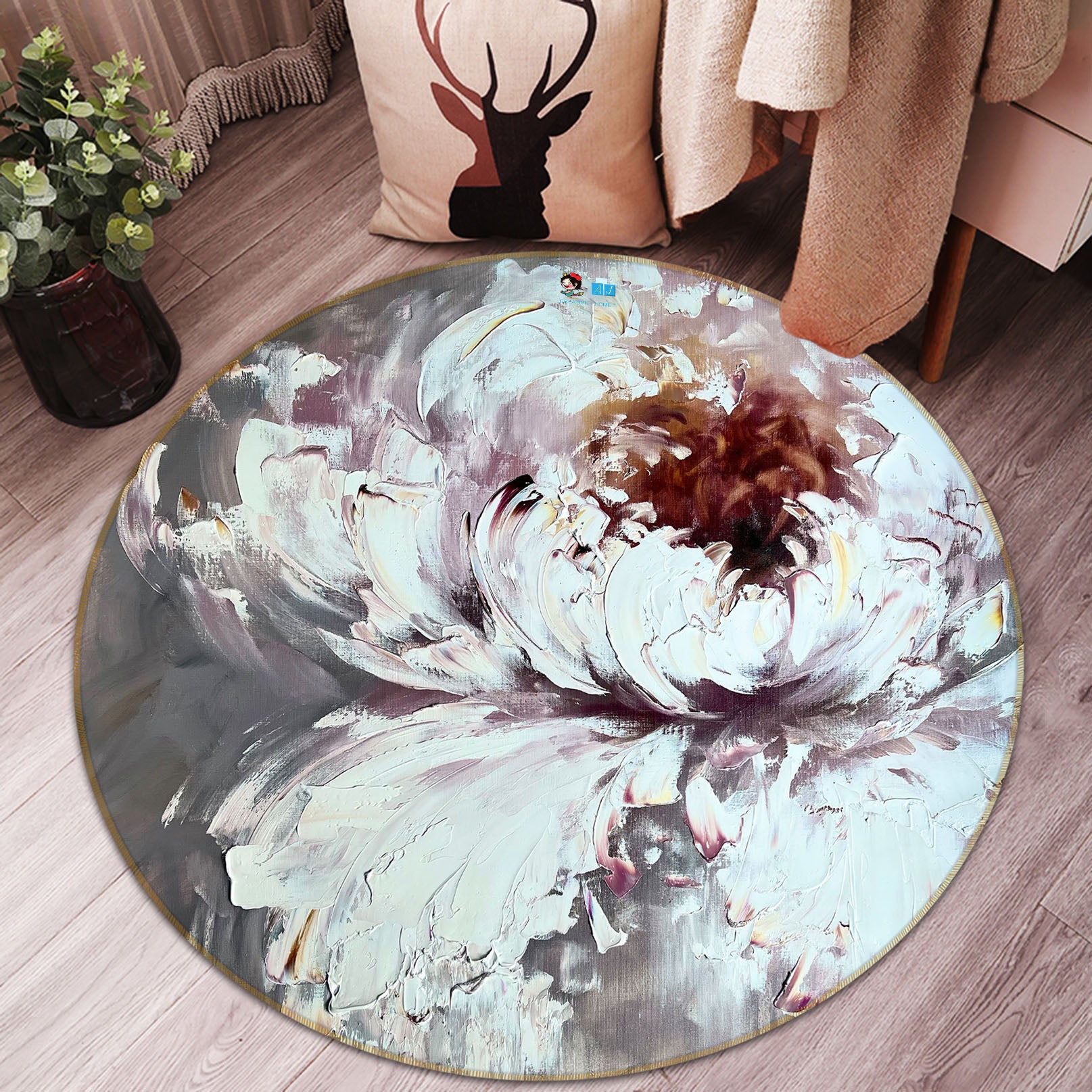 3D Watercolor Flowers 3901 Skromova Marina Rug Round Non Slip Rug Mat