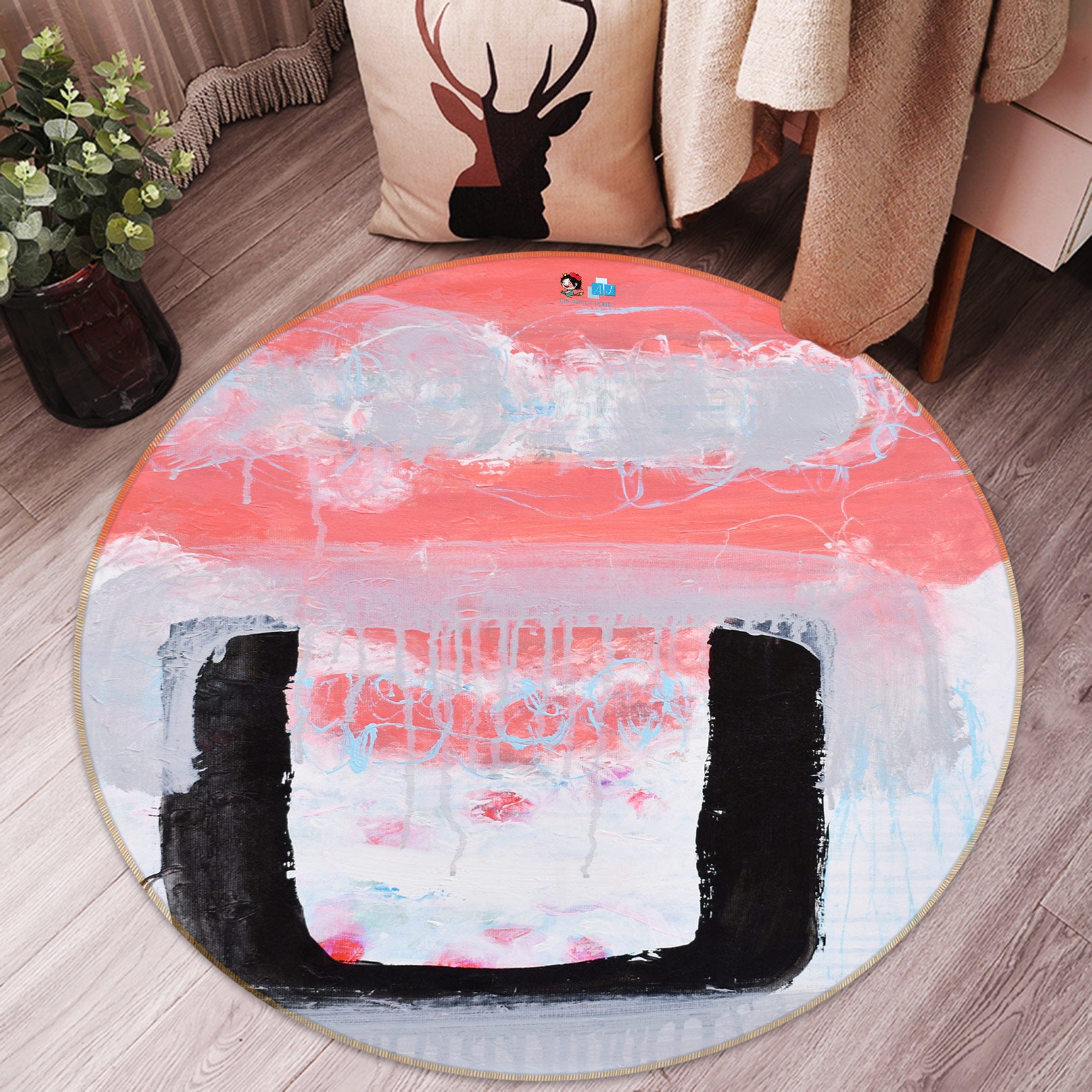 3D Black Pink 1343 Misako Chida Rug Round Non Slip Rug Mat