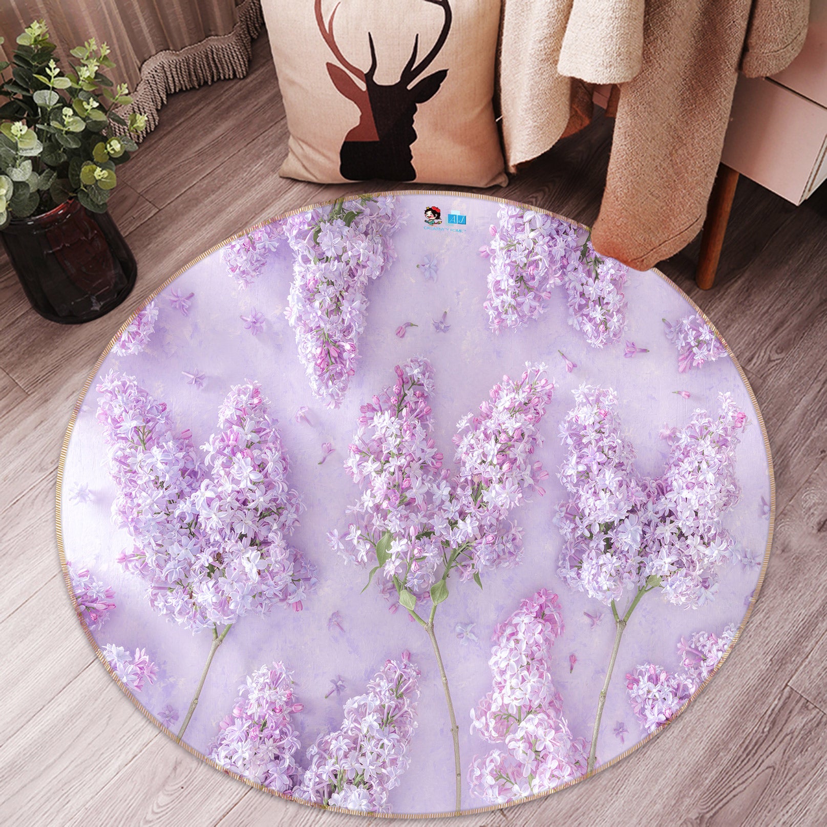 3D Pink Hyacinth 7545 Assaf Frank Rug Round Non Slip Rug Mat