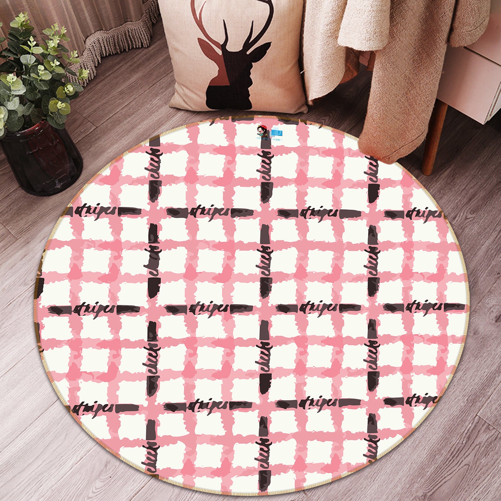 3D Pink Plaid Lines 10528 Kashmira Jayaprakash Rug Round Non Slip Rug Mat