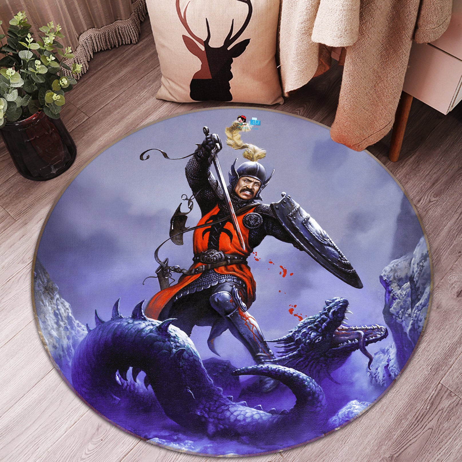 3D Snow Mountain Soldier Fighting 6077 Ciruelo Rug Round Non Slip Rug Mat