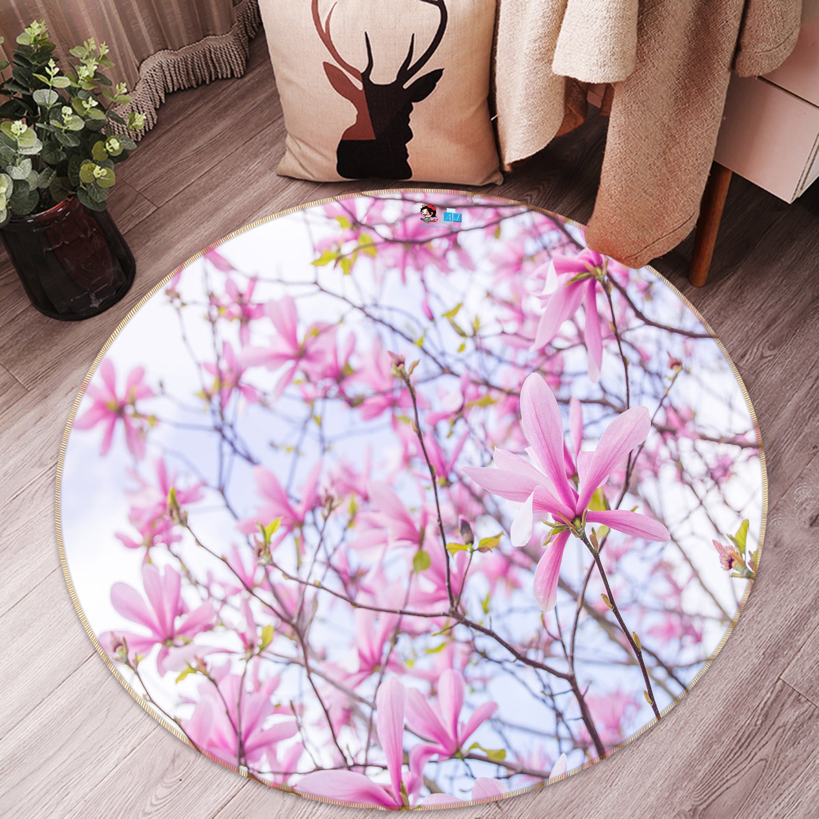 3D Flower Branch 7543 Assaf Frank Rug Round Non Slip Rug Mat