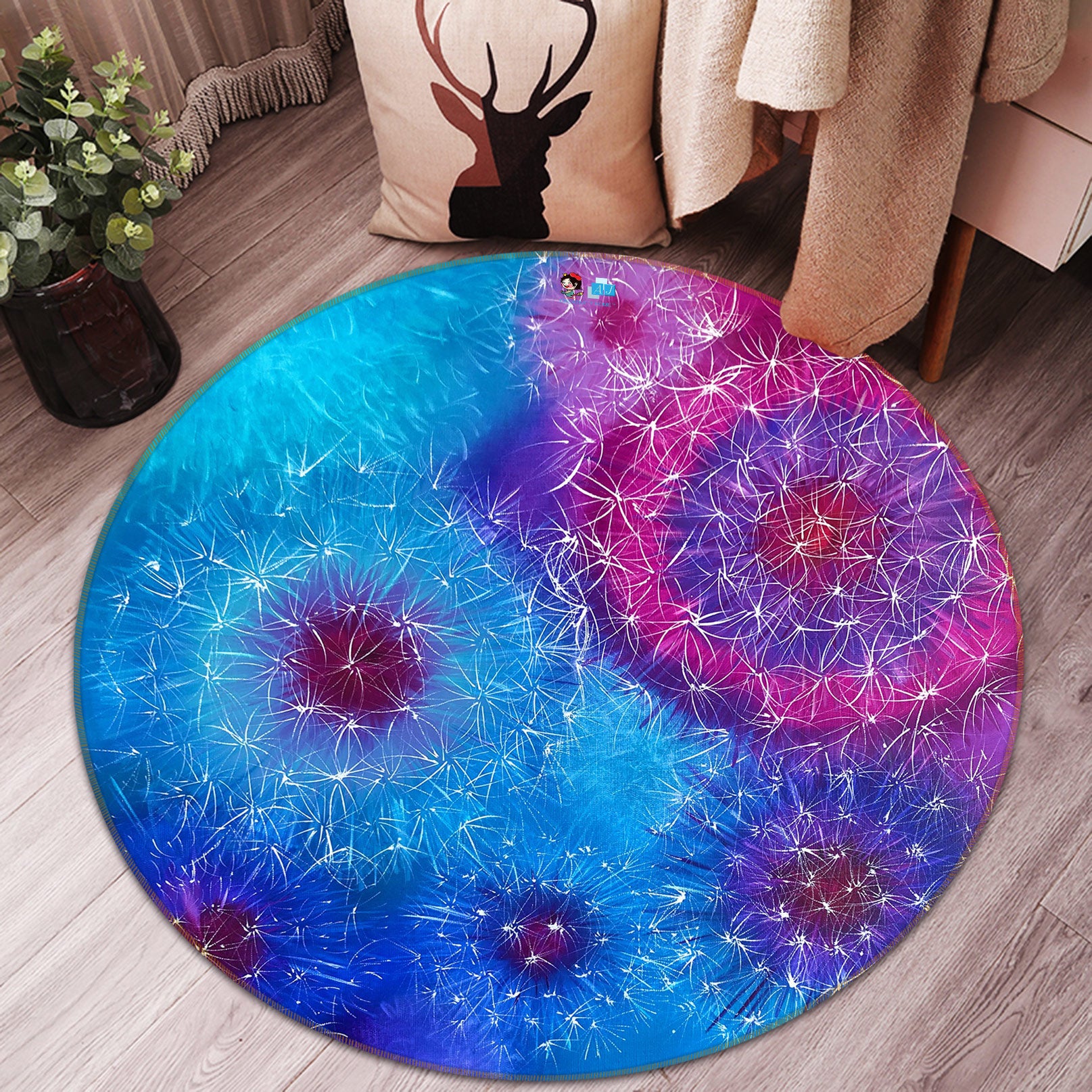 3D Purple Dandelion 764 Skromova Marina Rug Round Non Slip Rug Mat