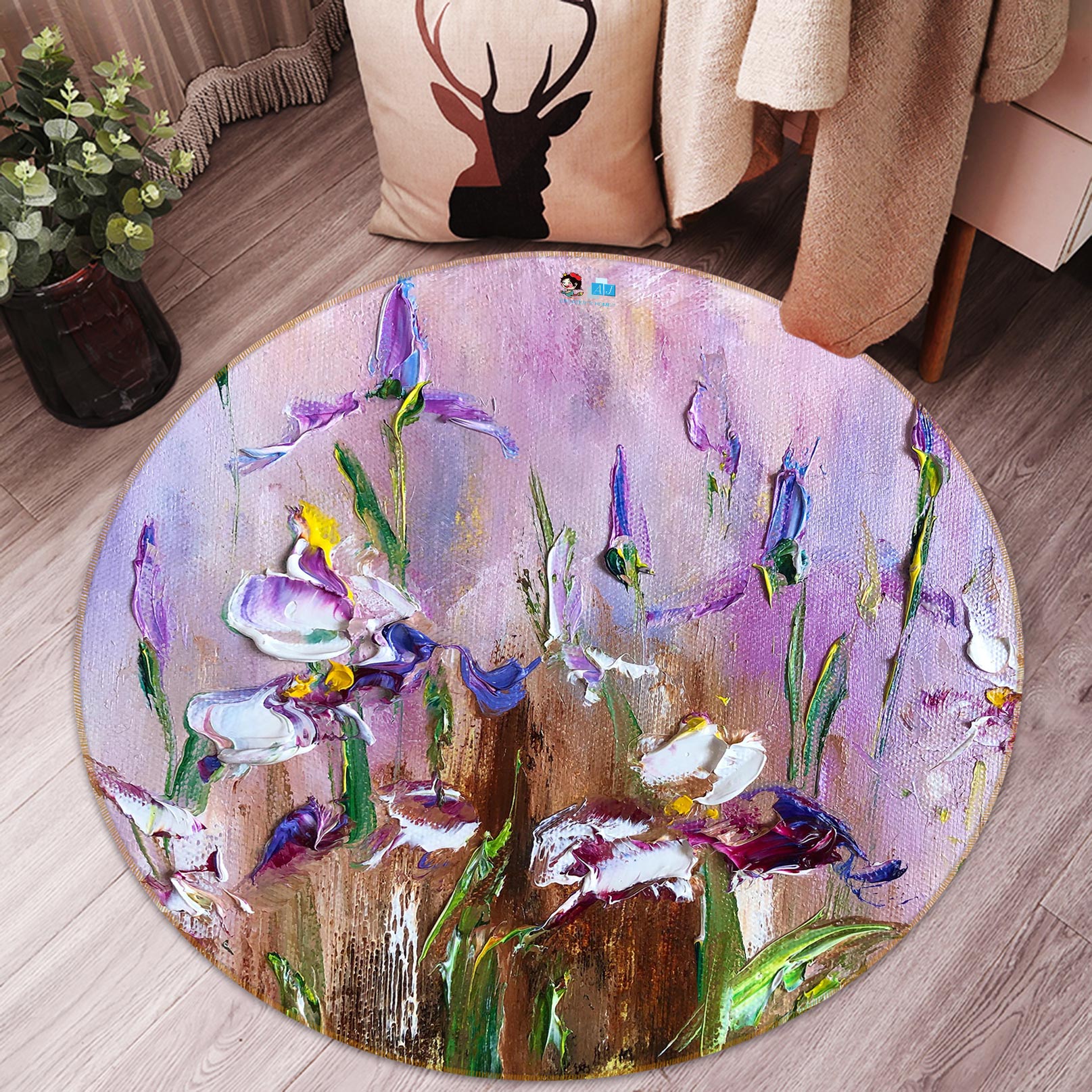 3D Purple Flower 768 Skromova Marina Rug Round Non Slip Rug Mat