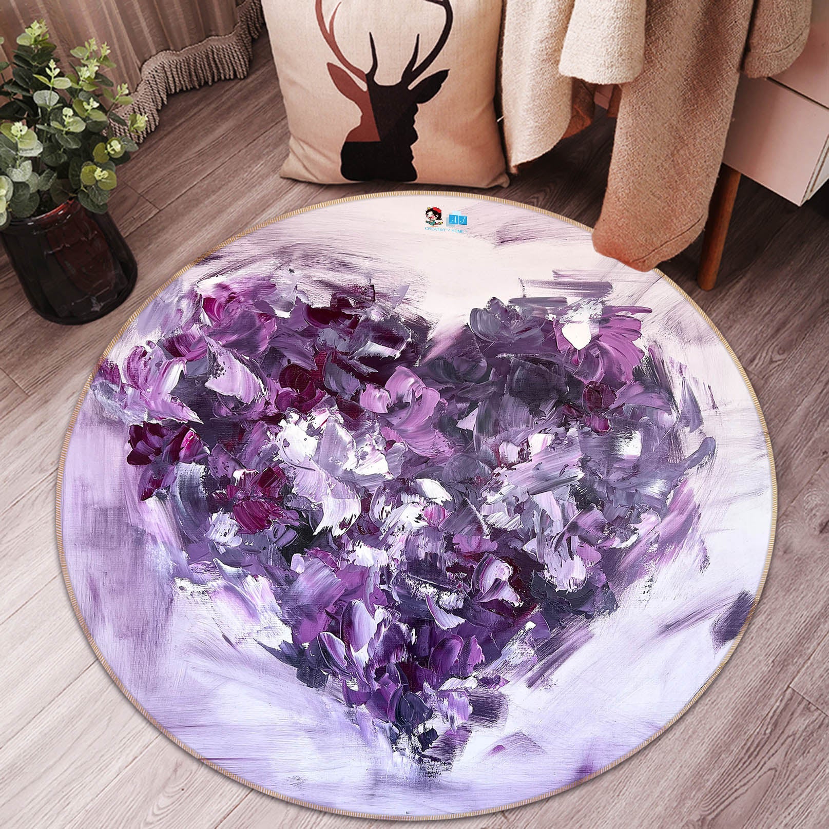 3D Purple Love 3881 Skromova Marina Rug Round Non Slip Rug Mat