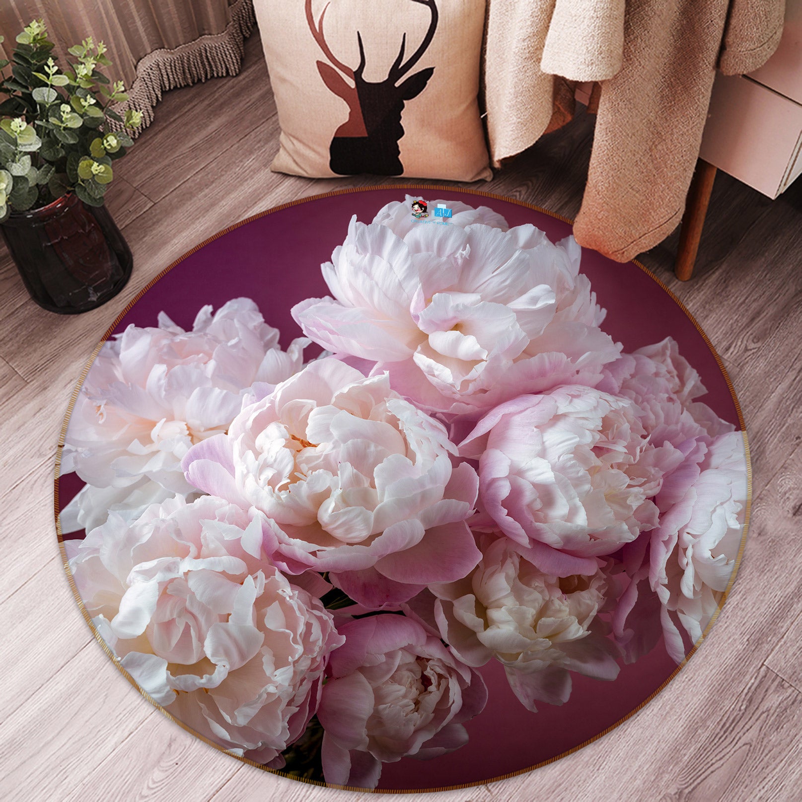 3D Pink Flower 7523 Assaf Frank Rug Round Non Slip Rug Mat